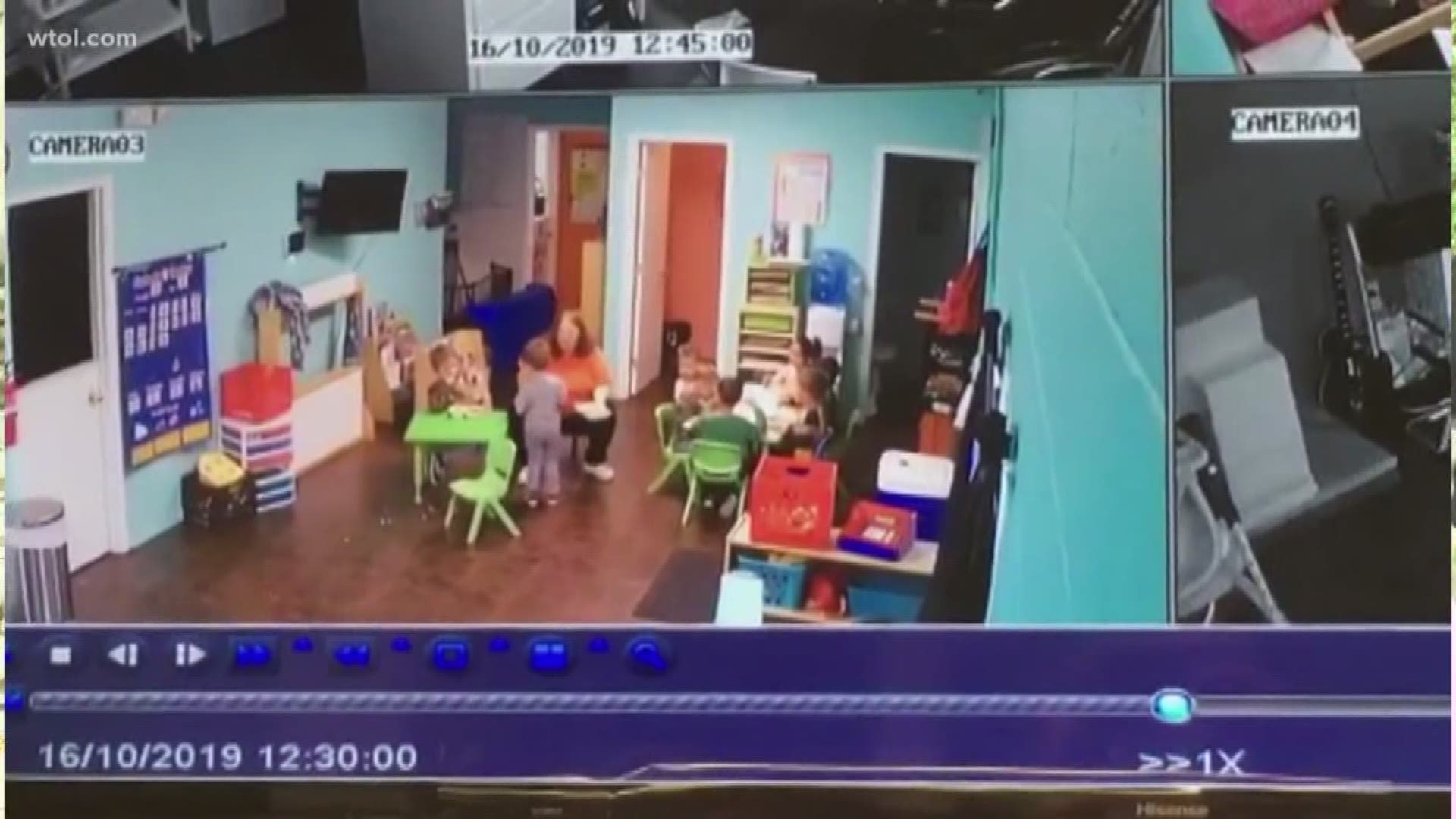 Security video from Bright Beginning 24hr Childcare shows the teacher hitting the boy in the face after he spits out food.