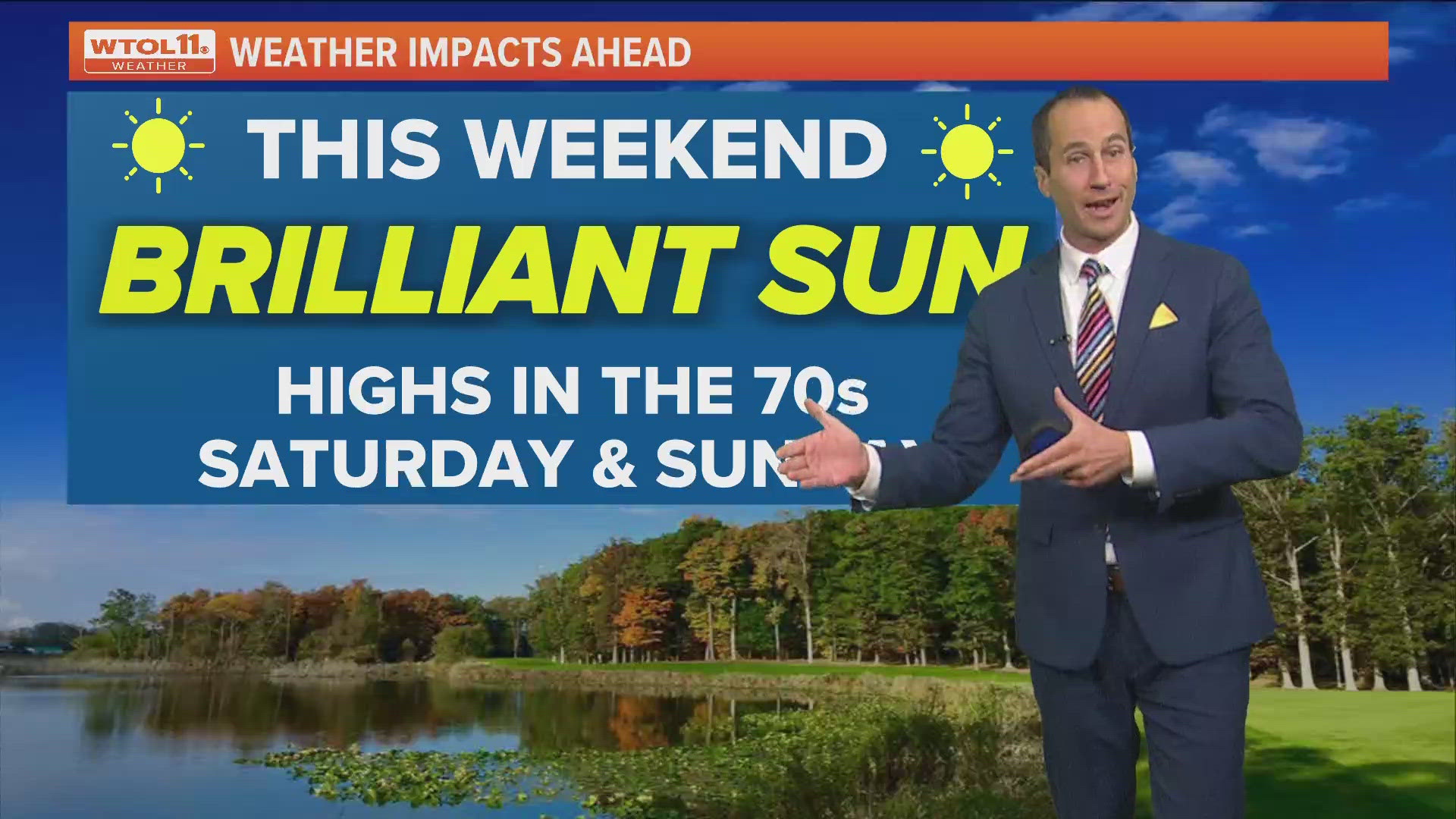 The weekend will be dry and bright with the sunshine. Outstanding October weather with highs returning back toward 70 degrees on Saturday.