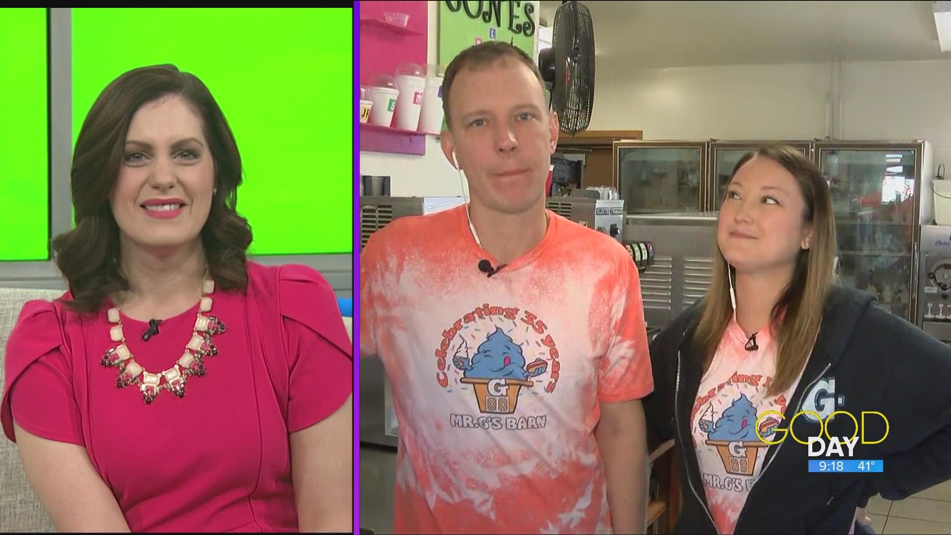 Jay Weckerlin and Becky Bailimm from Mr. G's Barn on Hill at McCord in Springfield township talk the opening day for their ice cream shop.