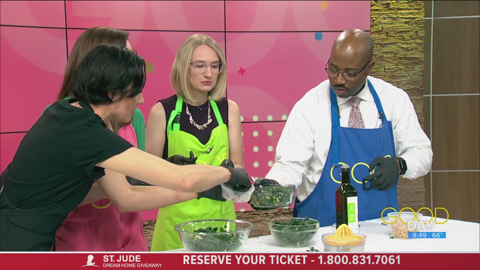 Solfood Collective Chef Jacquelyn Jones demonstrates a recipe for a vegan kale salad.