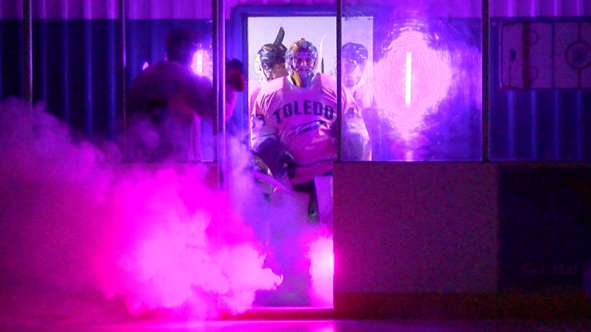 UToledo club hockey wore special pink jerseys for the game against Concordia. The jerseys are up for auction online to support local cancer patients and research.