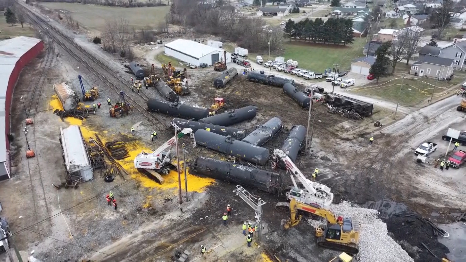 The Feb. 11 train derailment on the east side of the village caused two tanker cars to leak corn syrup and ethanol.