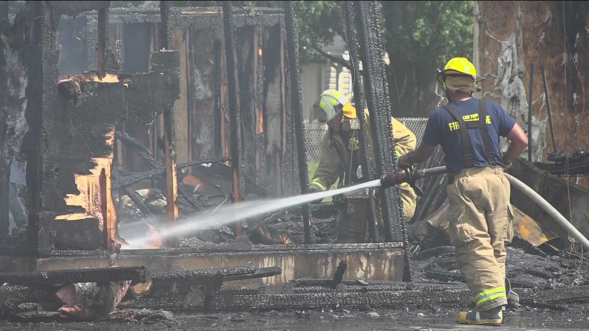 Radiant heat from the afternoon fire also badly damaged neighboring homes, including homes across the street.