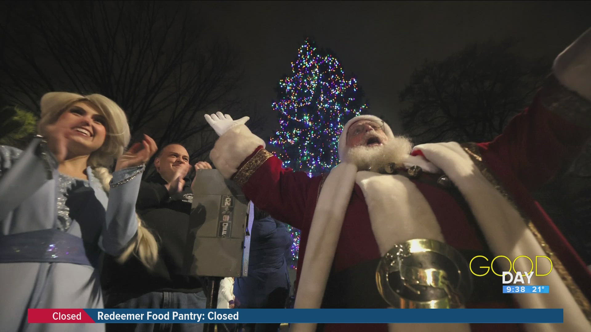 Jacqueline Johnson of the city of Toledo and Mike Mankowski from the Ottawa Park Ice Rink talk the city's tree lighting ceremony.