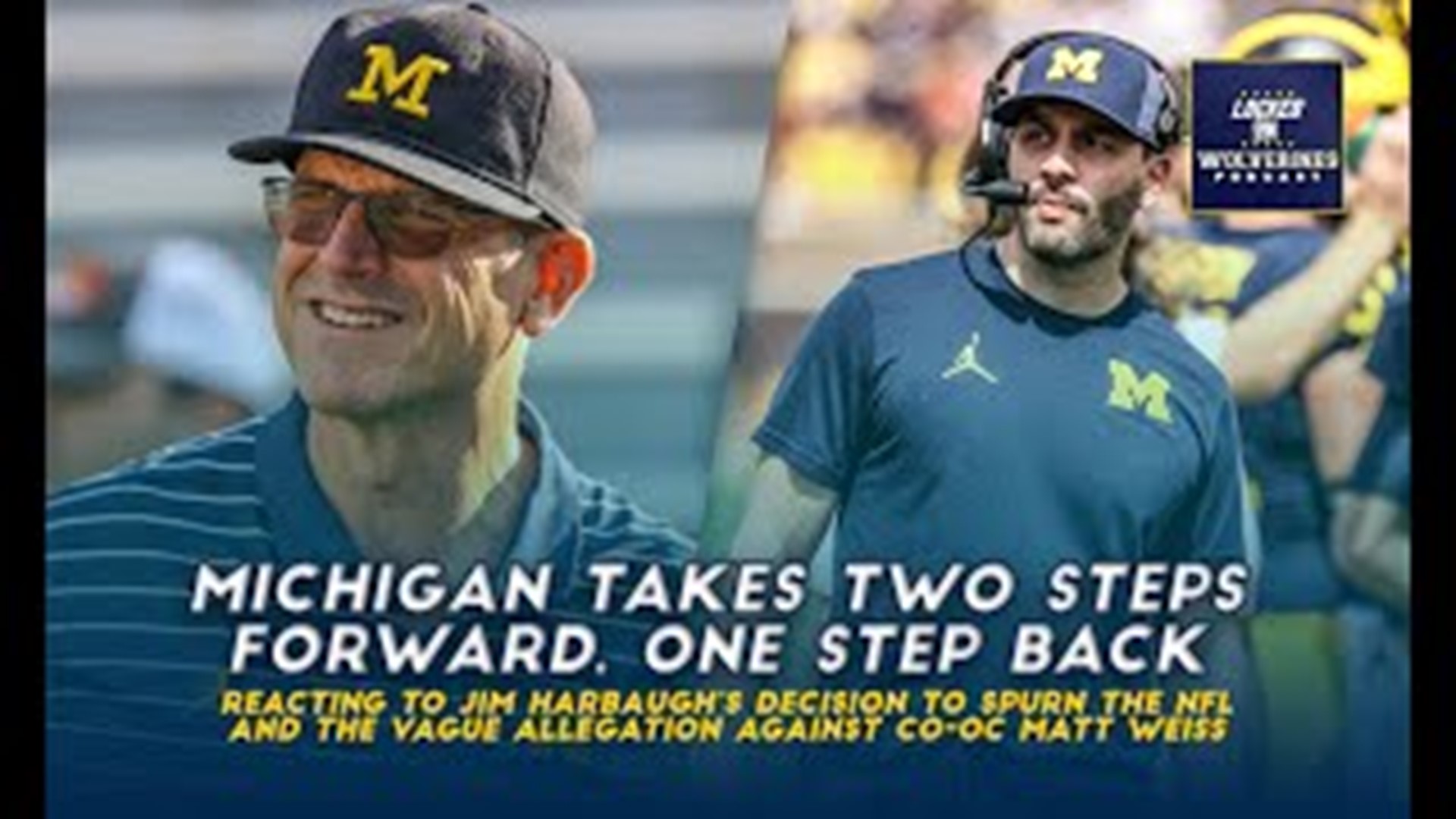 Jim Harbaugh is coming back, effectively ending flirtation with the NFL, and co-offensive coordinator Matt Weiss has been suspended for alleged computer crimes.