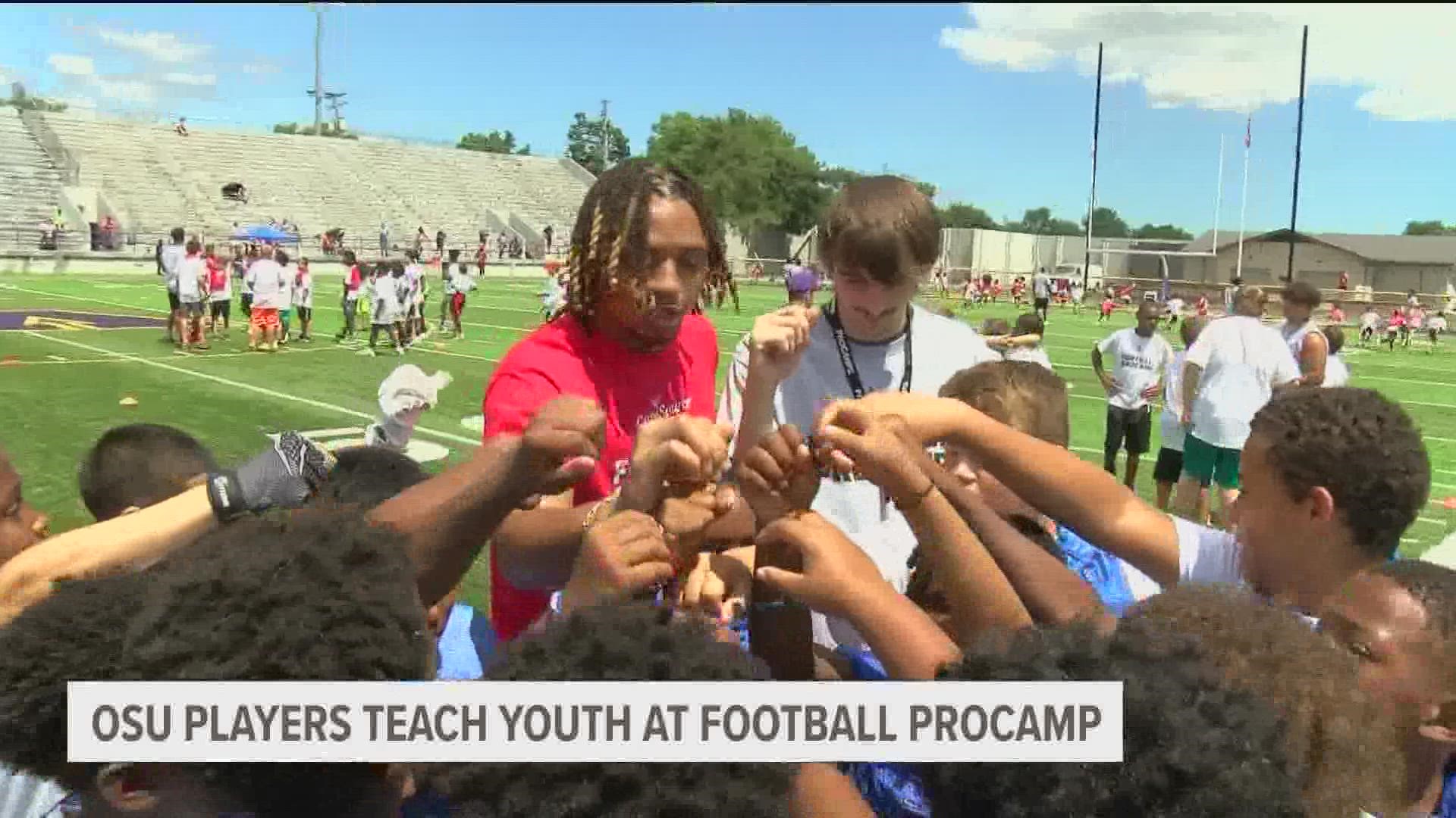 ProCamps and CareSource offered a free youth football camp where Ohio State players served as coaches.