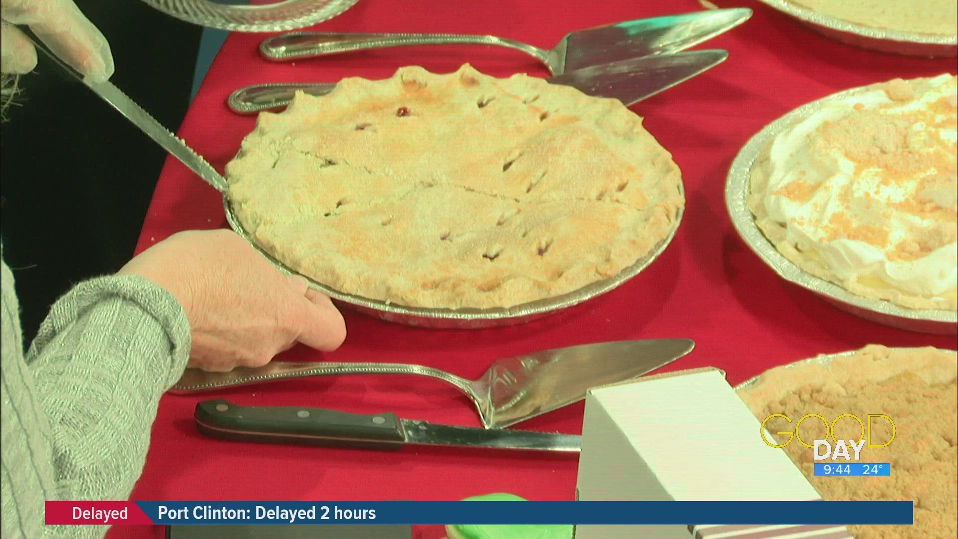 Jeanette Smith of Sauder Village's Doughbox Bakery brings in some tasty pies to celebrate 3.14, or 'pi day'.