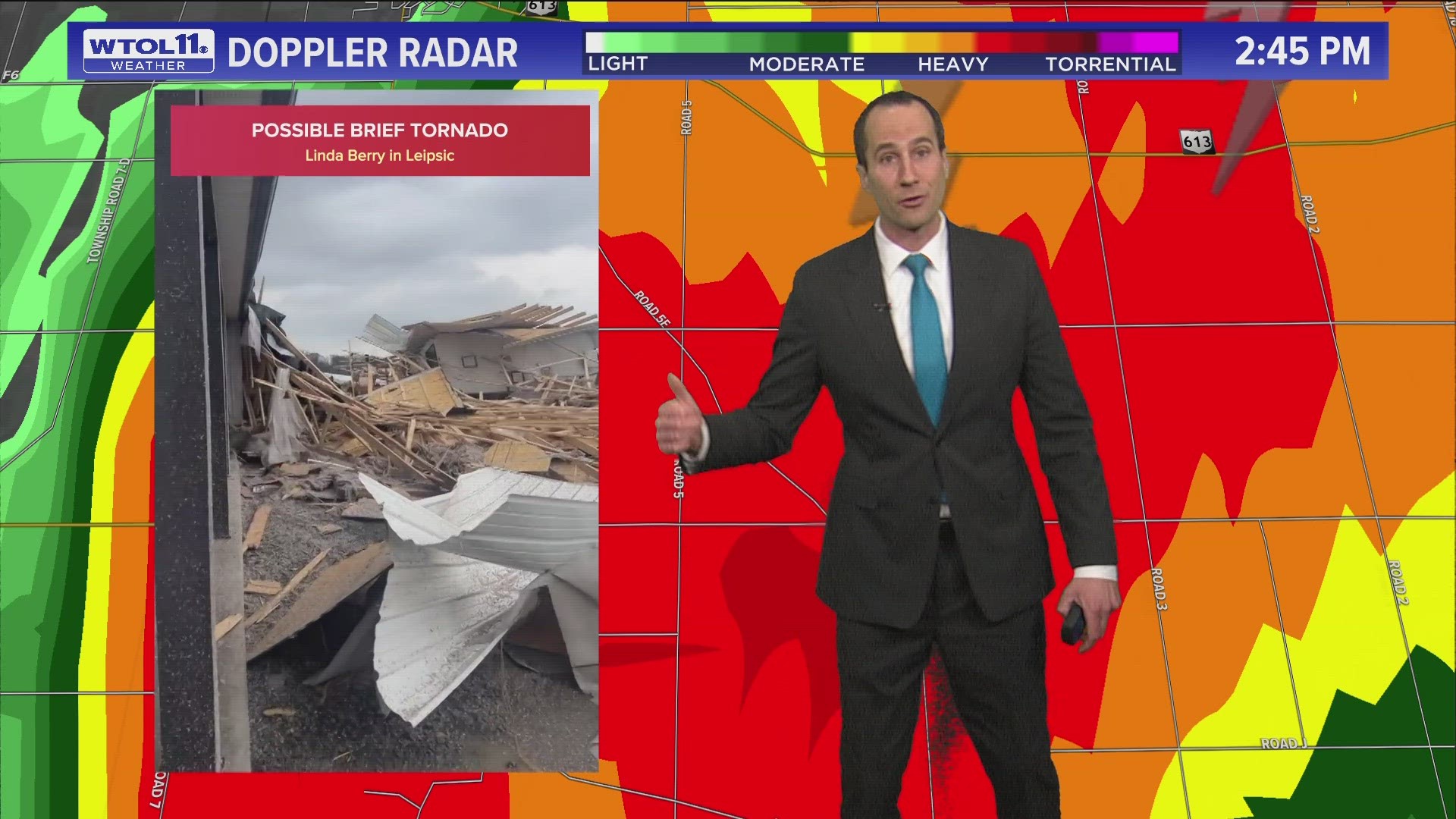 The National Weather Service has confirmed an EF-0 tornado with a wind speed of 70 mph touched down southeast of Leipsic in northwest Ohio with a width of 50 yards.