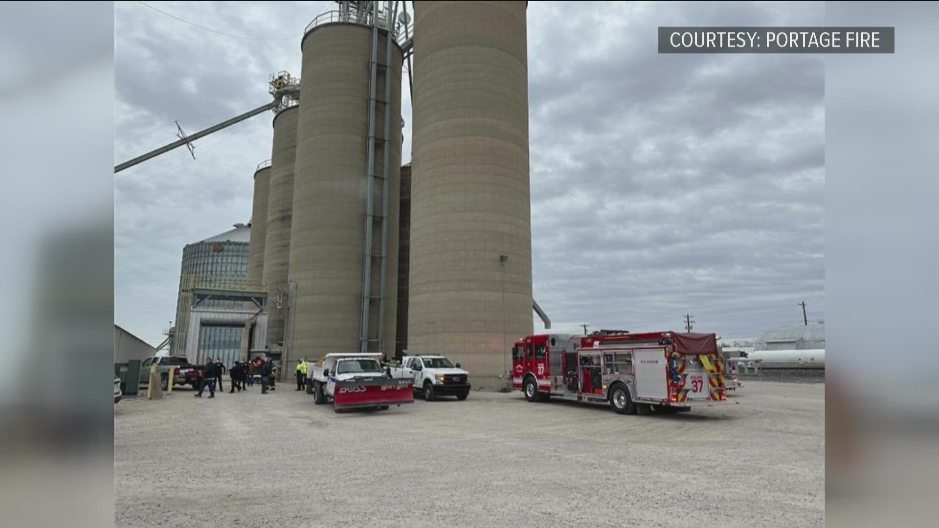 The man was saved in under 30 minutes after first responders were dispatched. Portage Fire District said they used a grain rescue tube obtained this year.