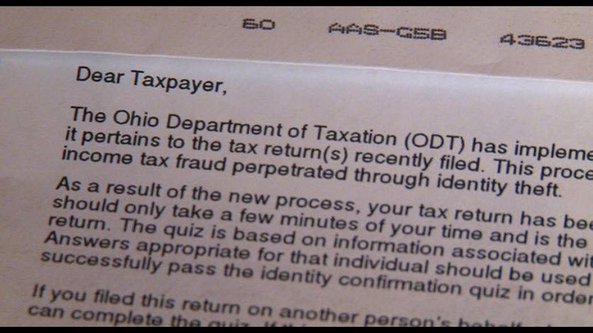 Ohio Dept of Taxation sending out letters to confirm tax filer identity