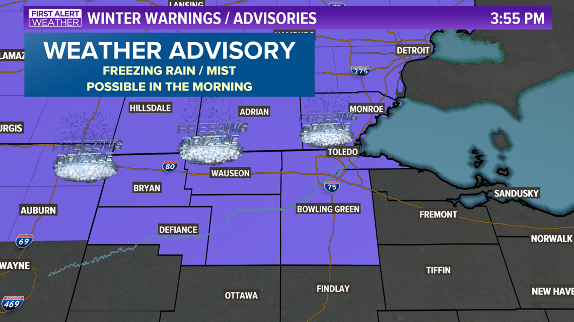 Winter Weather Advisory Lucas and Wood counties for ice glaze