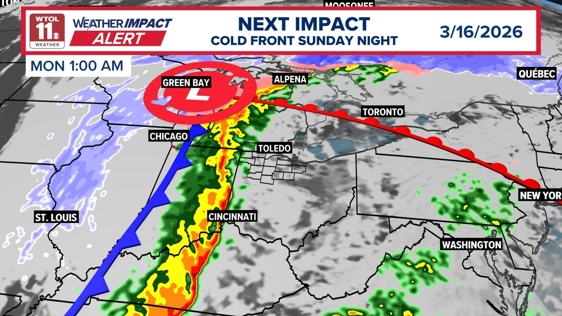 Weather Impact Alert: Showers and storms Sunday night, plunging ...