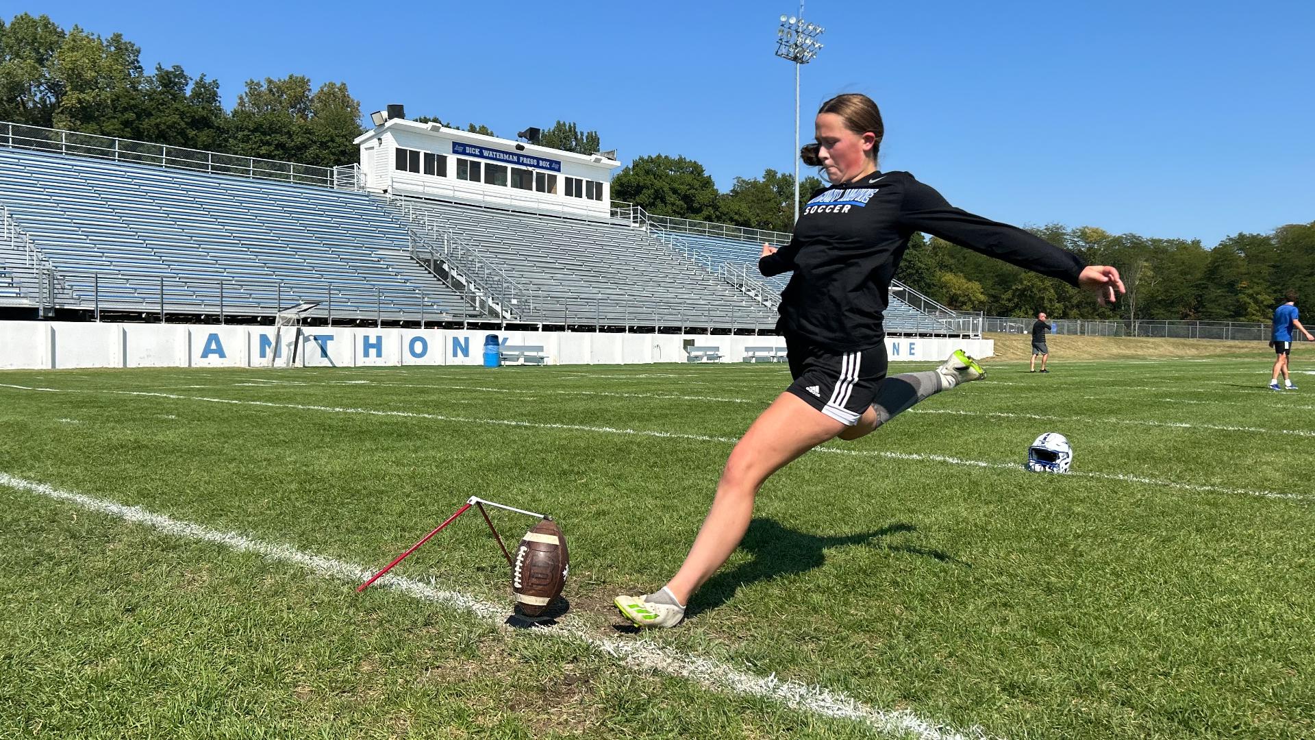 Sloane Fults isn't taking the road most athletes do. She puts her talents to work on both the soccer and football fields.