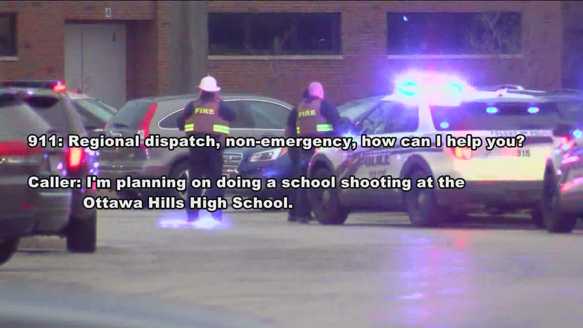 WTOL 11 obtained the 911 hoax call in which a suspect made threats against Ottawa Hills High School Friday. There was no active shooter at the school.