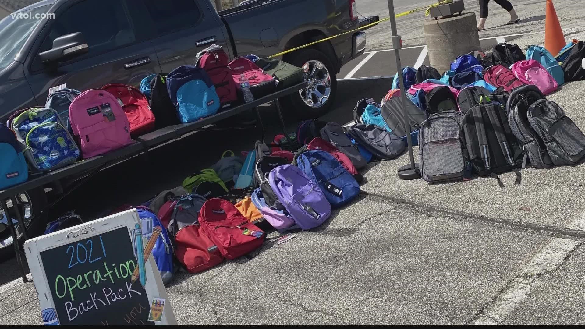 The 72 stolen backpacks were full of school supplies and were intended for local children