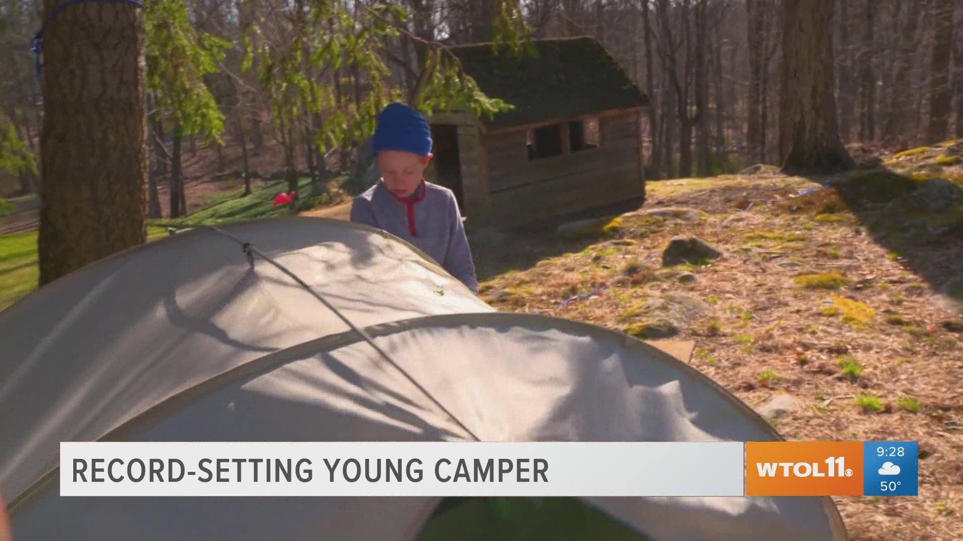 13-year-old Boy Scout William Olmstead slept in a tent in his backyard for a year and a day, setting a record!
