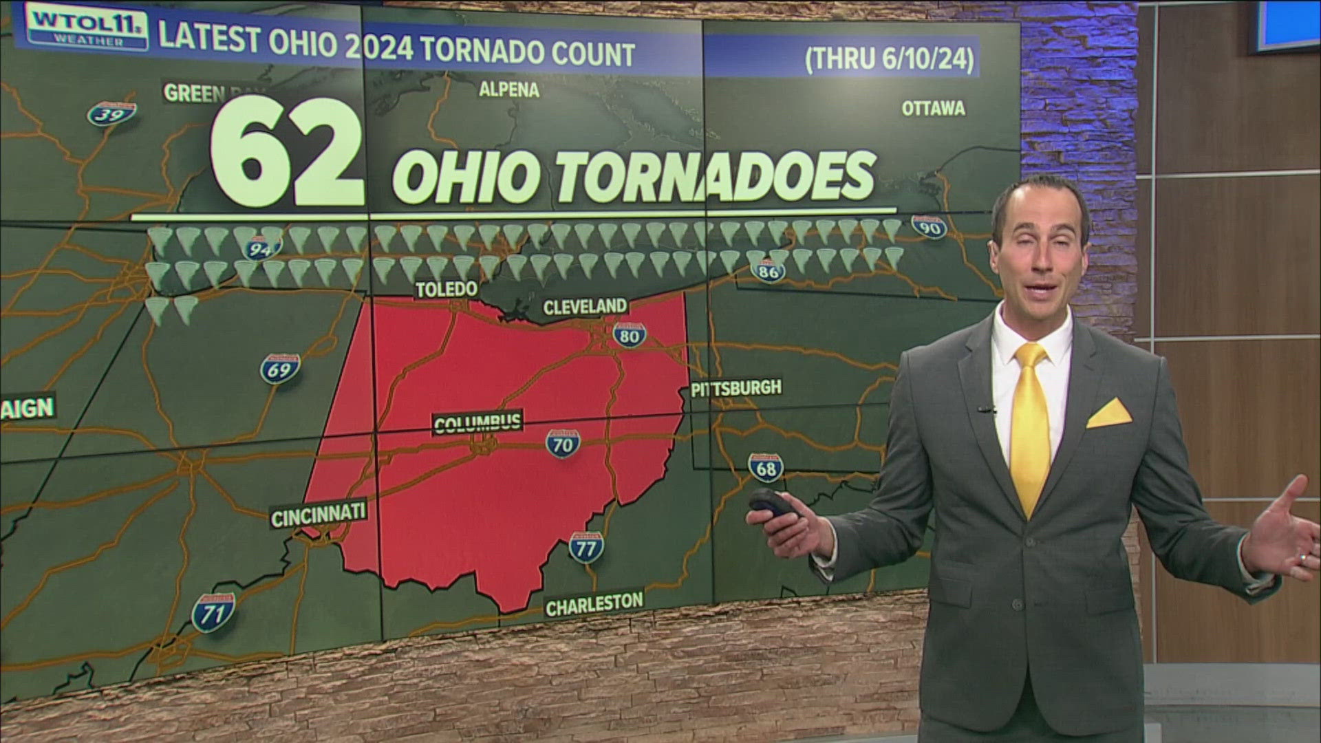 The National Weather Service Office says the Buckeye State had 62 tornadoes in 1992. Ohio tied that record last week.