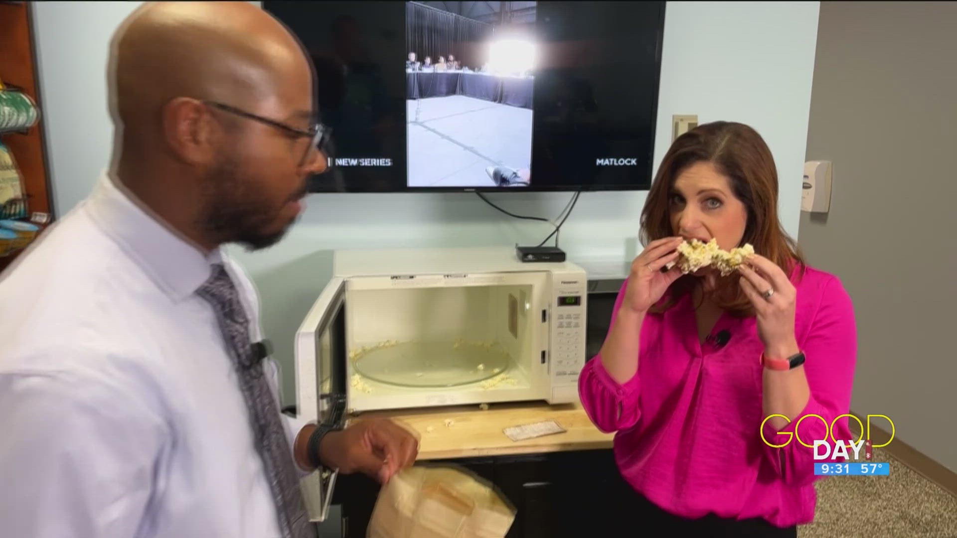 Amanda and Steven try a unique snack.