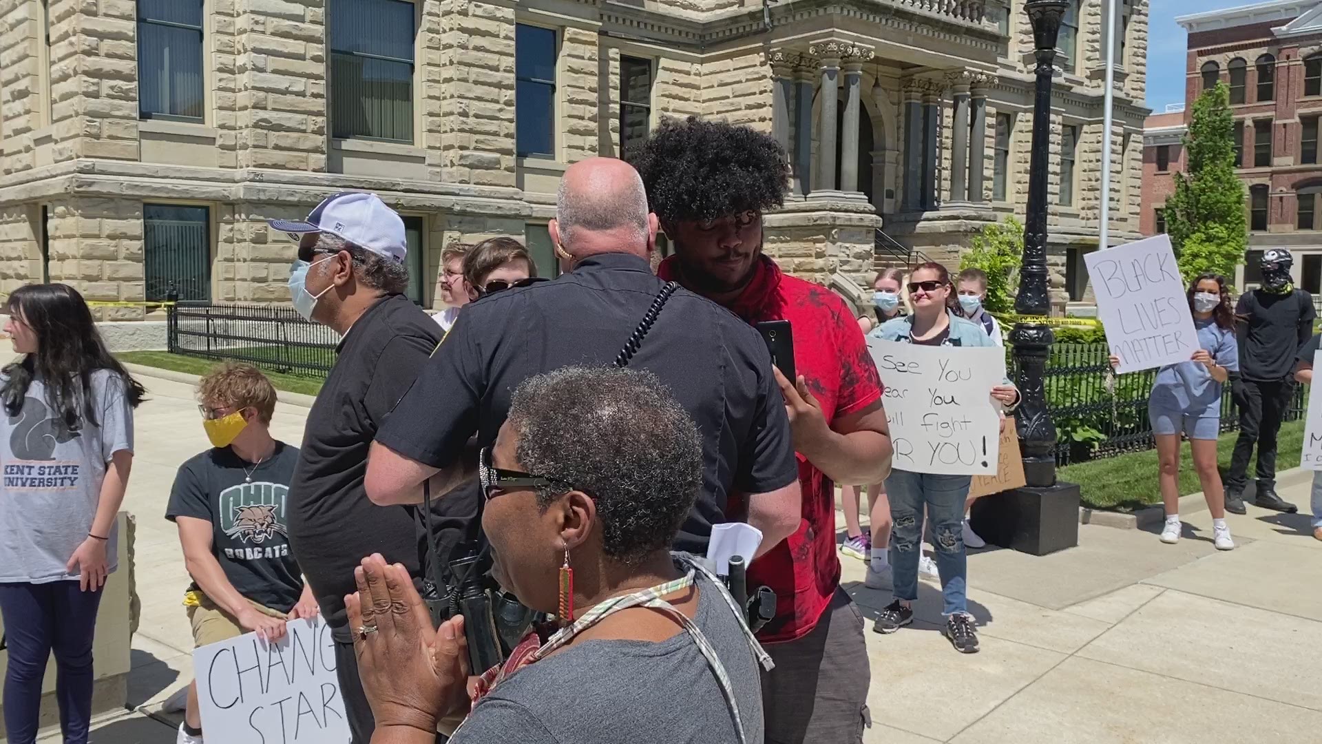 The protest was officially canceled by the organizer following alleged threats of violence. However, a small crowd did still gather in the city's downtown.