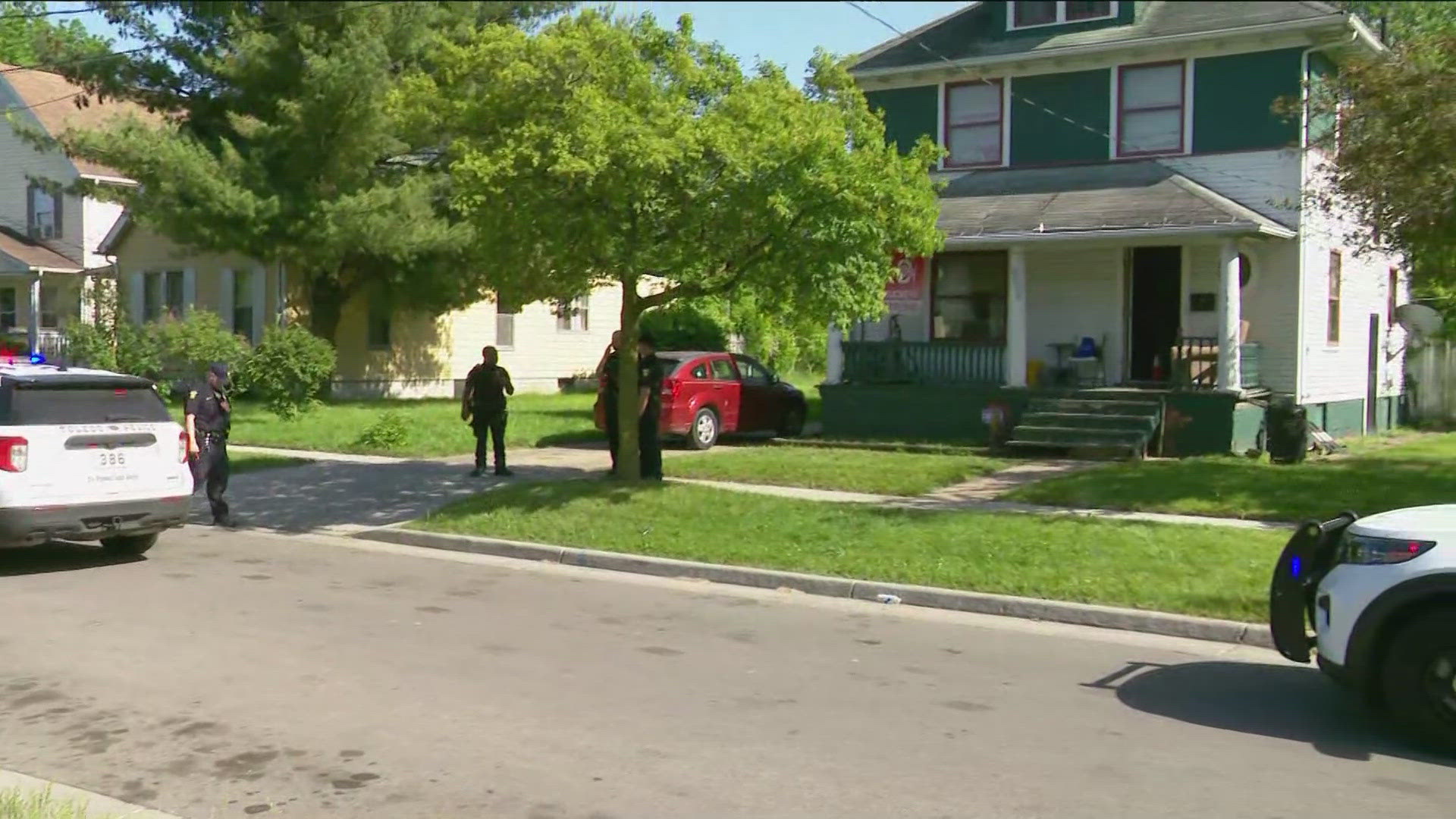 The shooting happened in the 1300 block of Elmwood Ave. Two people were taken to the hospital, one of whom had been shot, according to Toledo police at the scene.