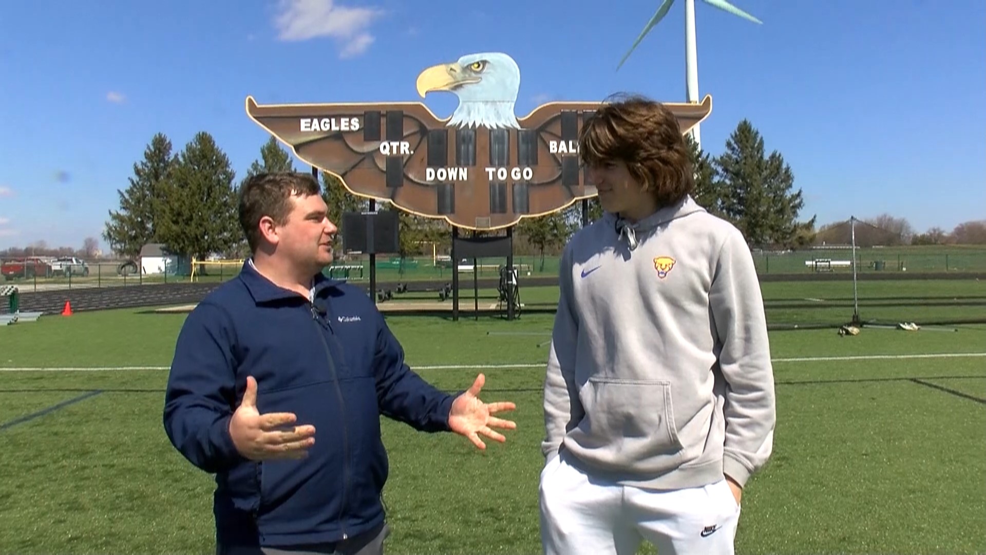 WTOL 11's Tyler Seggerman talks with Clay High School quarterback Mason Heintschel after his recent commitment to play football at Pitt.