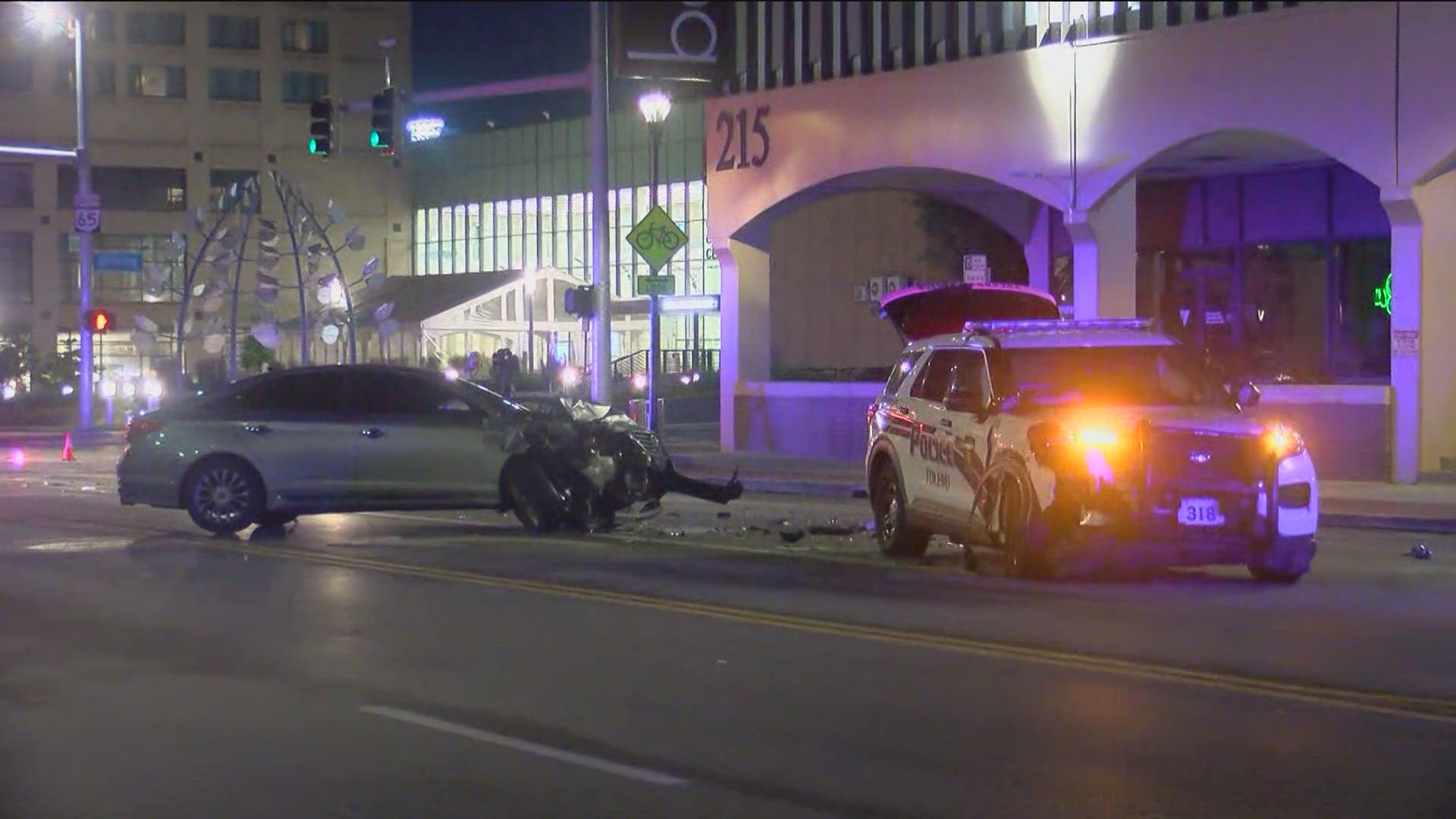 One officer was hospitalized for "precautionary reasons" after a crash in Point Place. At least one person was taken away in an ambulance after a crash downtown.