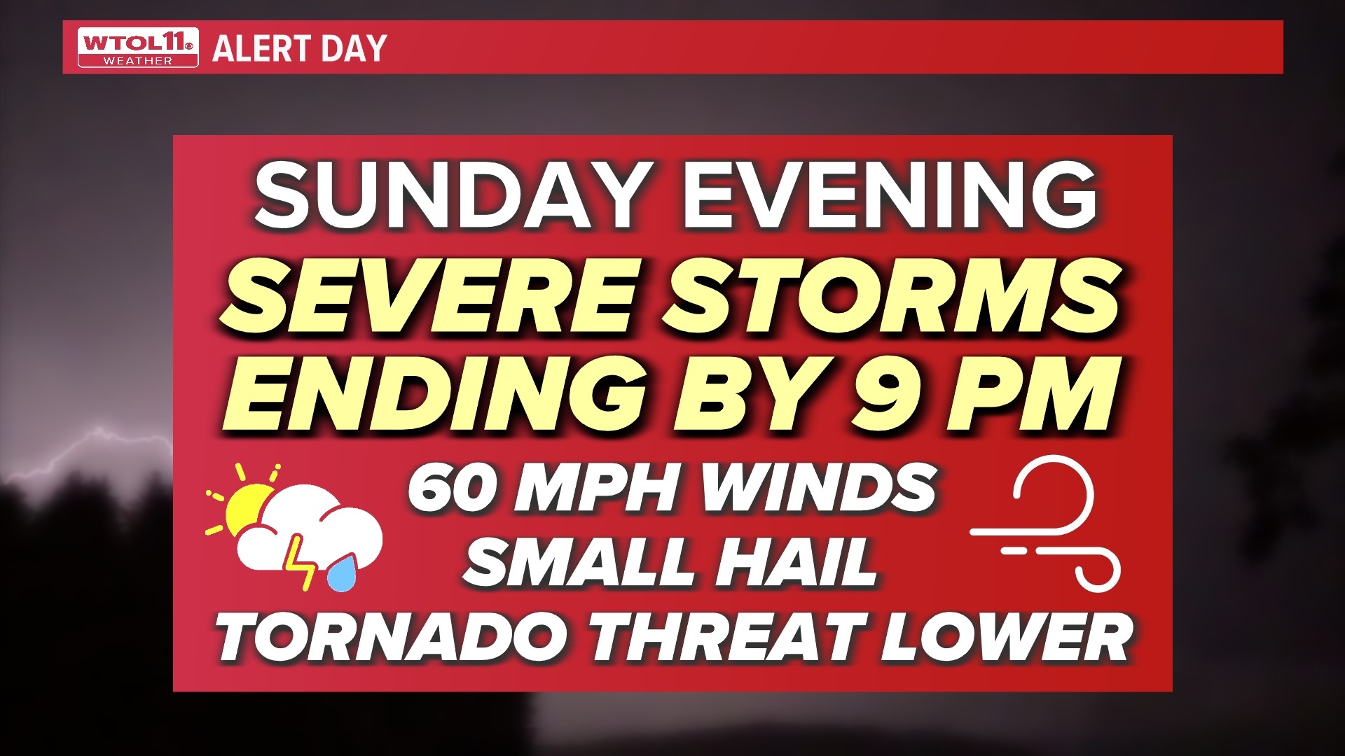 Potentially damaging and severe thunderstorms are pushing through the region this evening. The threat of severe damage should be over by the time you go to bed.