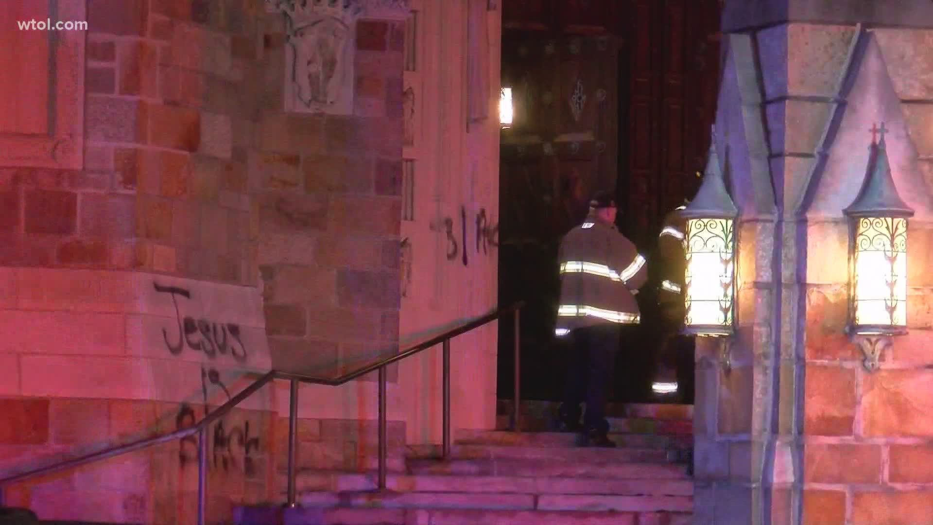 Toledo police say someone intentionally tried to set Rosary Cathedral on fire and spray-painted the message, 'Jesus is Black' on the walls.