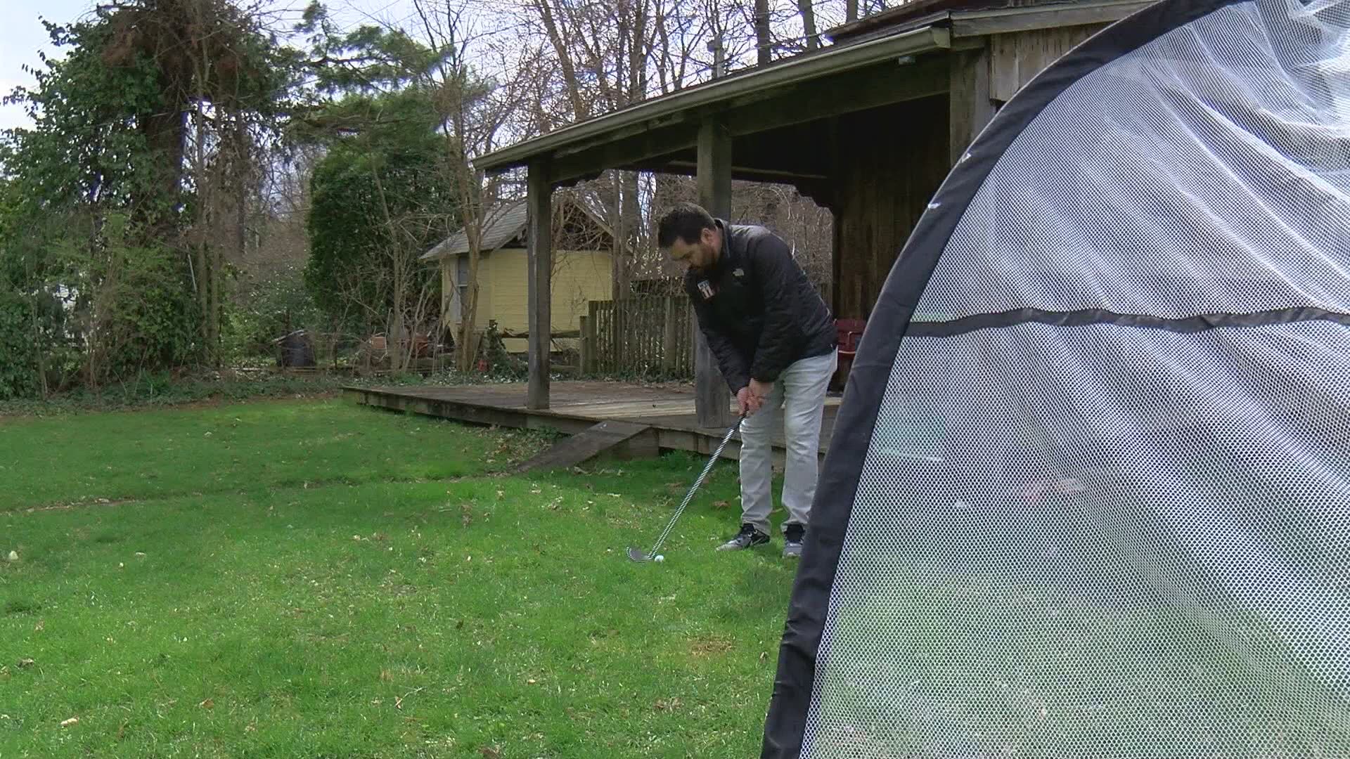 With a stay-at-home order in place, Case Hartman is quickly becoming an internet sensation with golf trick shots inside his home.