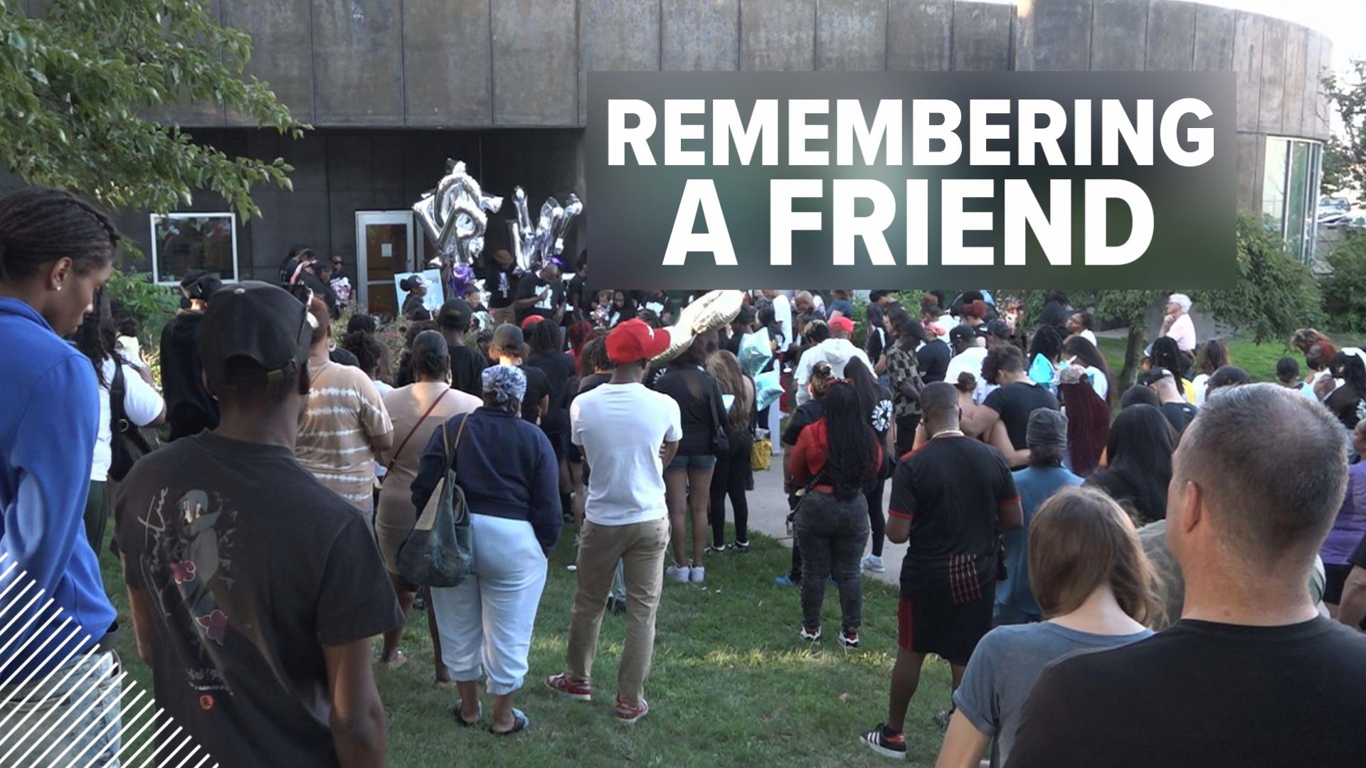 A crowd of at least 100 people gathered at the Maritime Academy of Toledo Friday evening to honor the memory of student Irin Anderson.