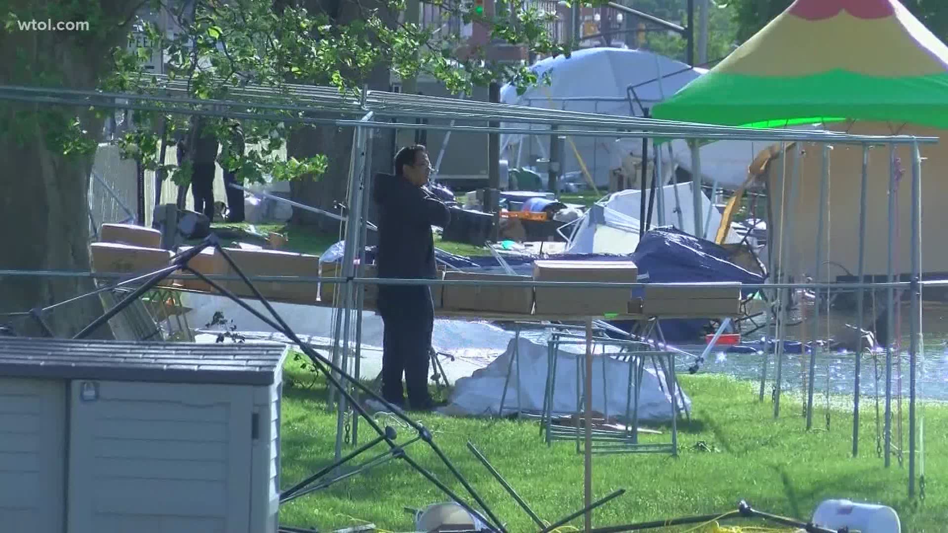 As of Saturday, most of Waterworks Park remained underwater from Friday's severe winds and flooding.