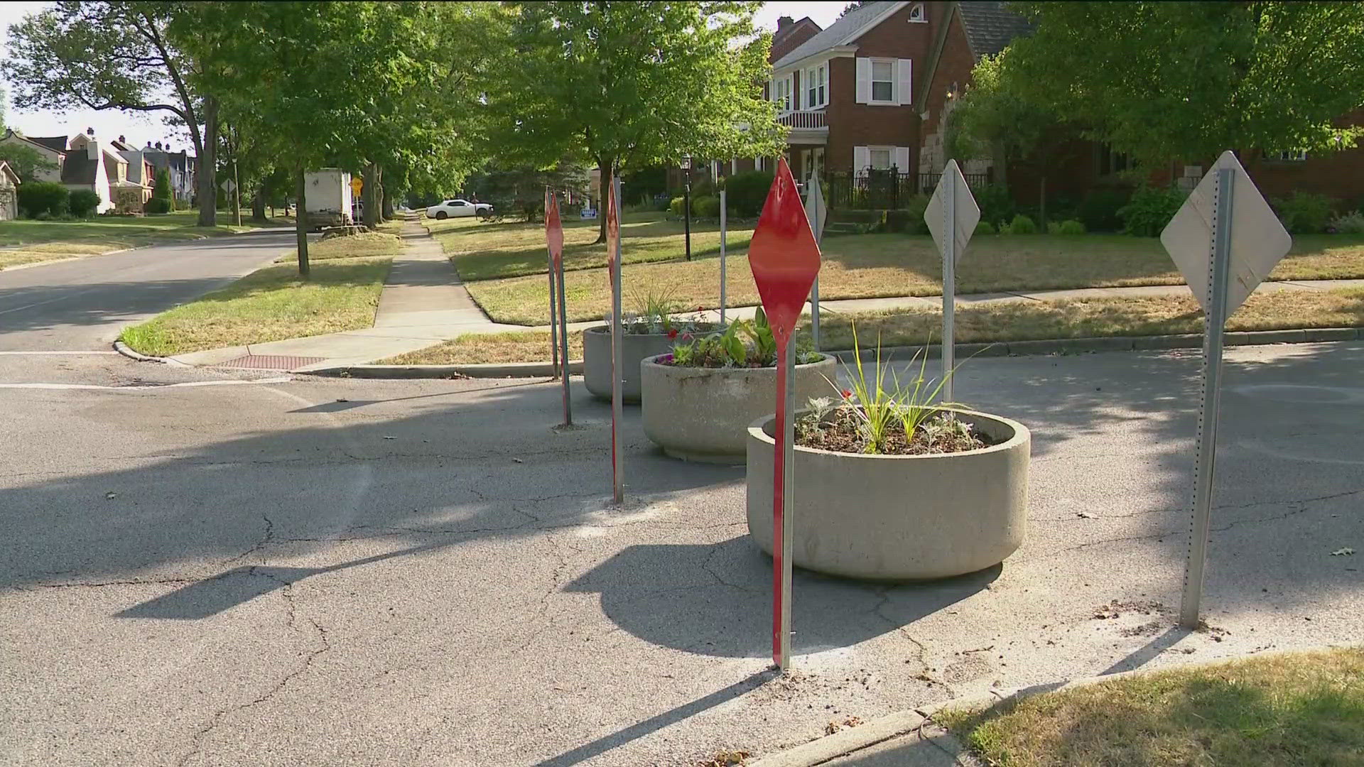 The city of Toledo installed large pots to close an intersection in a neighborhood near Old Orchard.