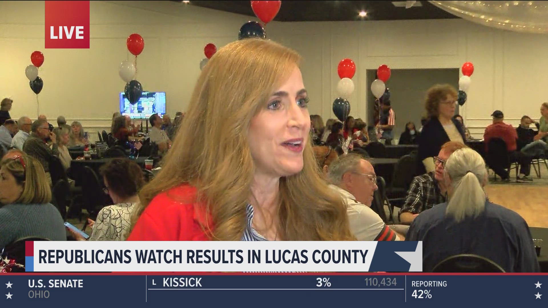 WTOL 11's Megan Hartnett checks in with Ohio state Sen. Theresa Gavarone at the Lucas County Republican watch party.