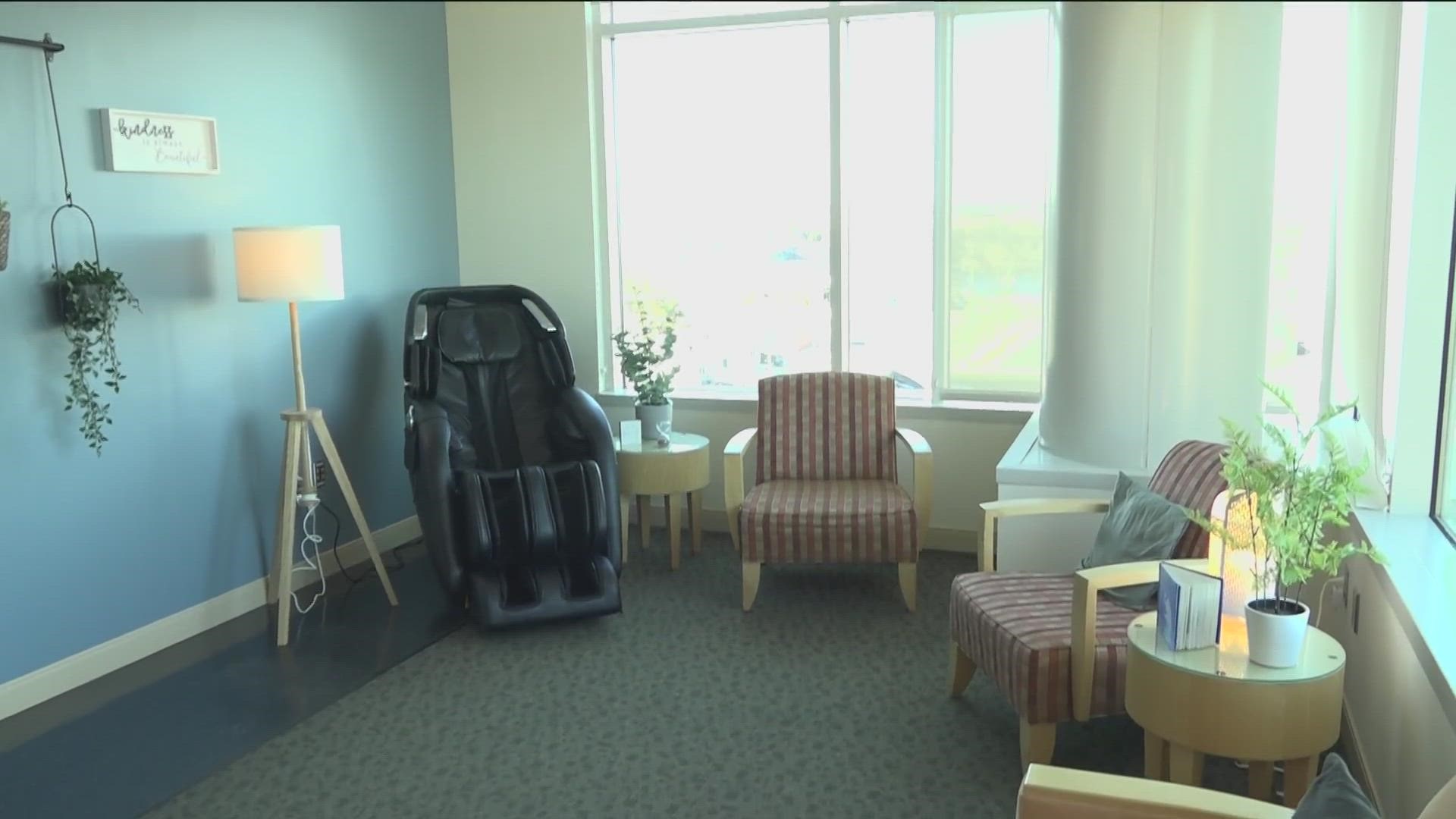 The repurposed room was furnished by the Blanchard Valley Hospital nursing congress, which also received grant funding to purchase two massage chairs.