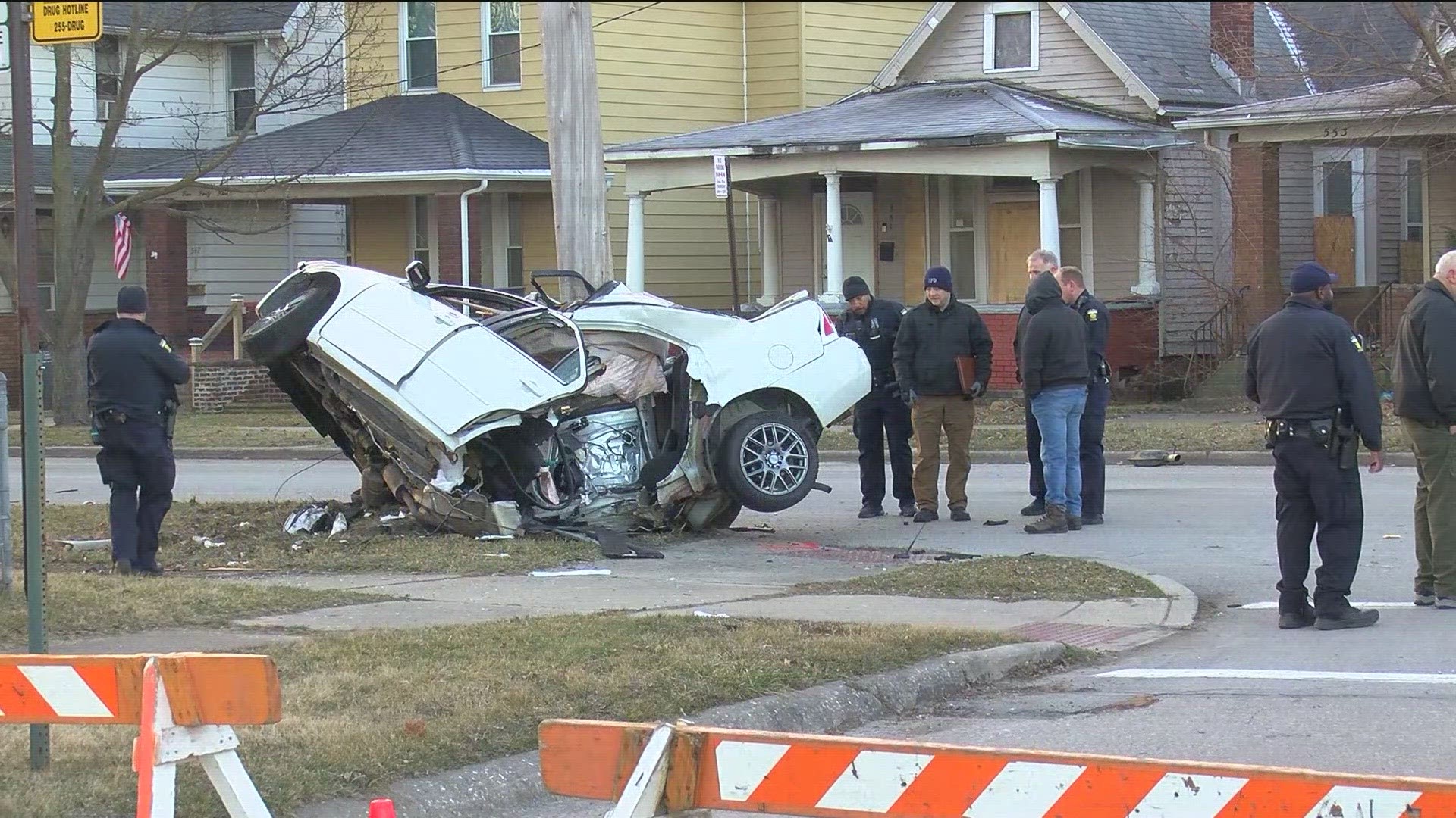 TPD responds to a car wrapped around a utility pole on Cordova and South Avenue Sunday morning.