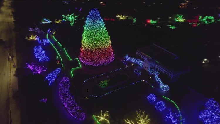 Happy faces lit up by 80-foot tree, Masterworks Chorale at Toledo Zoo 'Lights Before Christmas'
