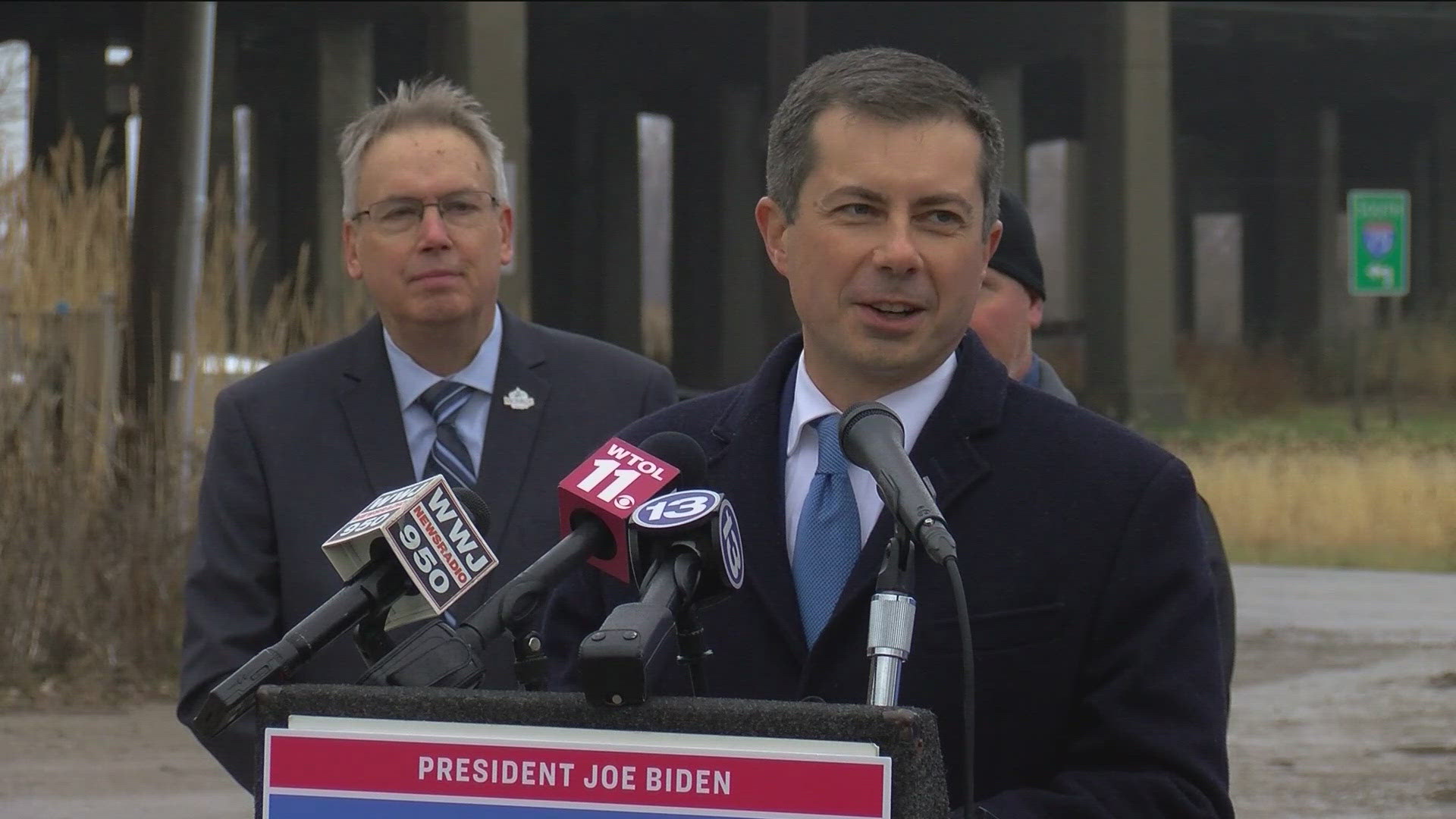 Transportation Secretary Pete Buttigieg visited the River Raisin Bridge to discuss improvements and the importance of the bridge in regards to Monroe.