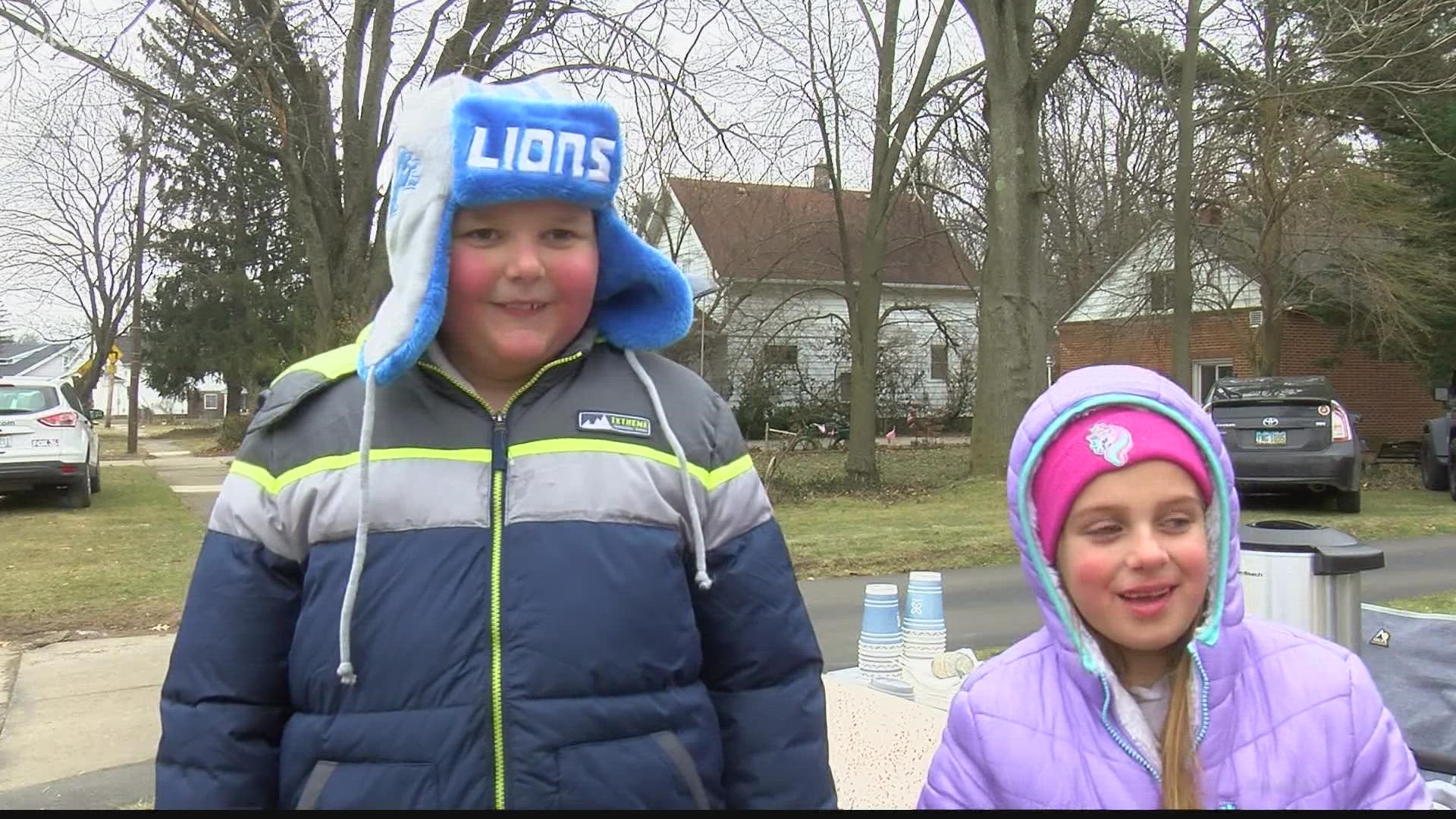 9-year-old Max Titkemeier and 7-year-old Kennah Stalker sold hot chocolate in front of Max’s west Toledo home to benefit the TPPA and LC4.