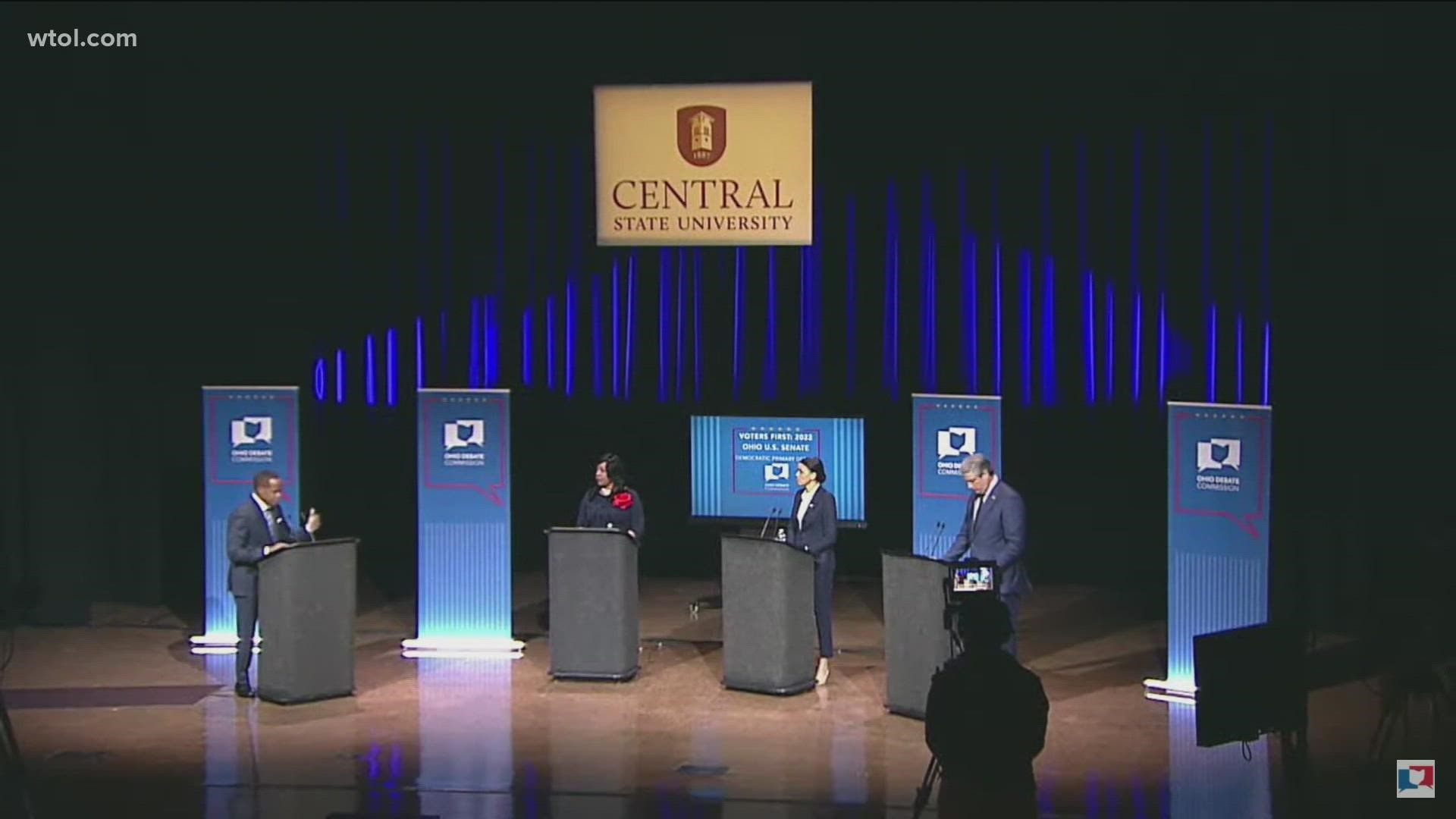 Tim Ryan, Morgan Harper and Traci Johnson discussed several issues Monday. The Republican debate starts at 7 p.m.