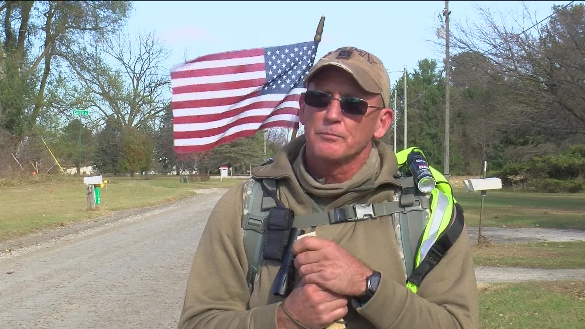 Kelly Haskin is making the trek across state lines with a military backpack as part of the Ruck March, and to raise money for the Stop Soldier Suicide program.