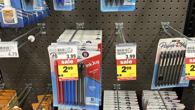 Dollar deals on back to school supplies are seen in a discount