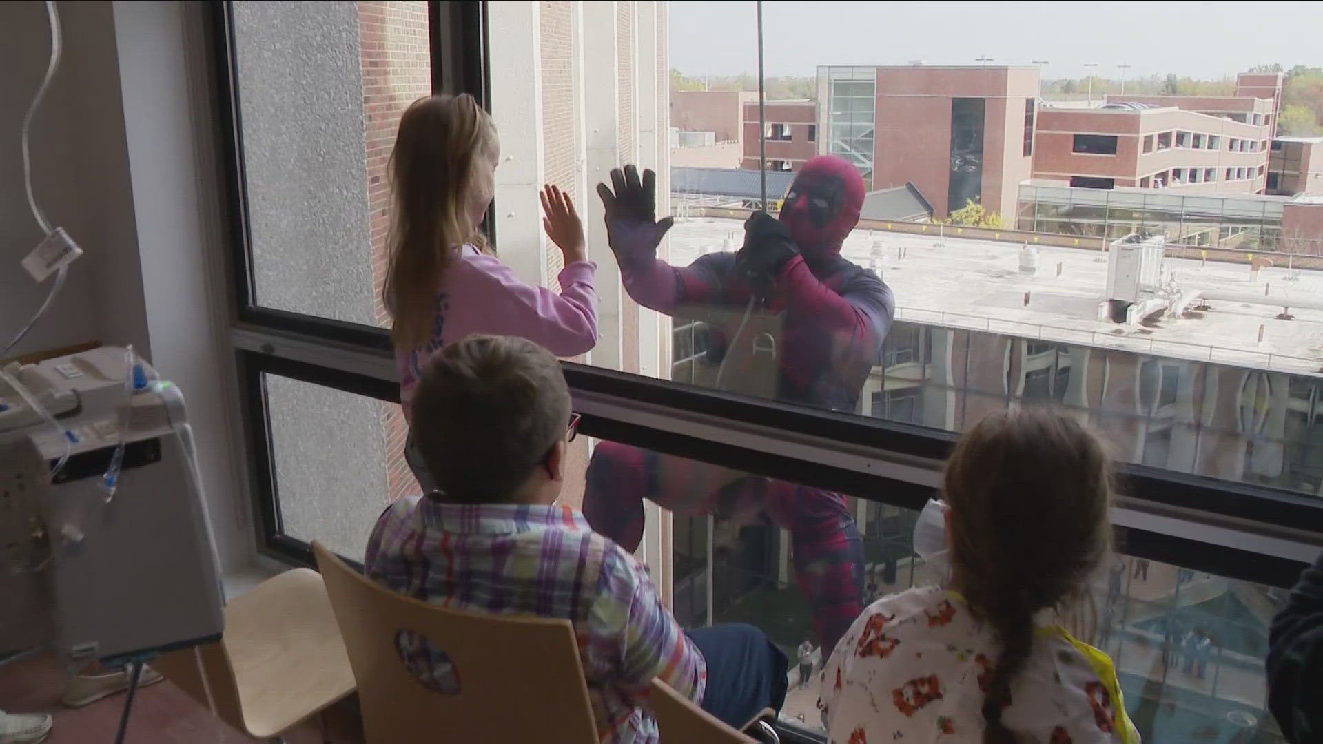 Heroes like Deadpool, the Incredible Hulk, Thor and more rappelled down the side of Nationwide Children's Hospital on Wednesday.