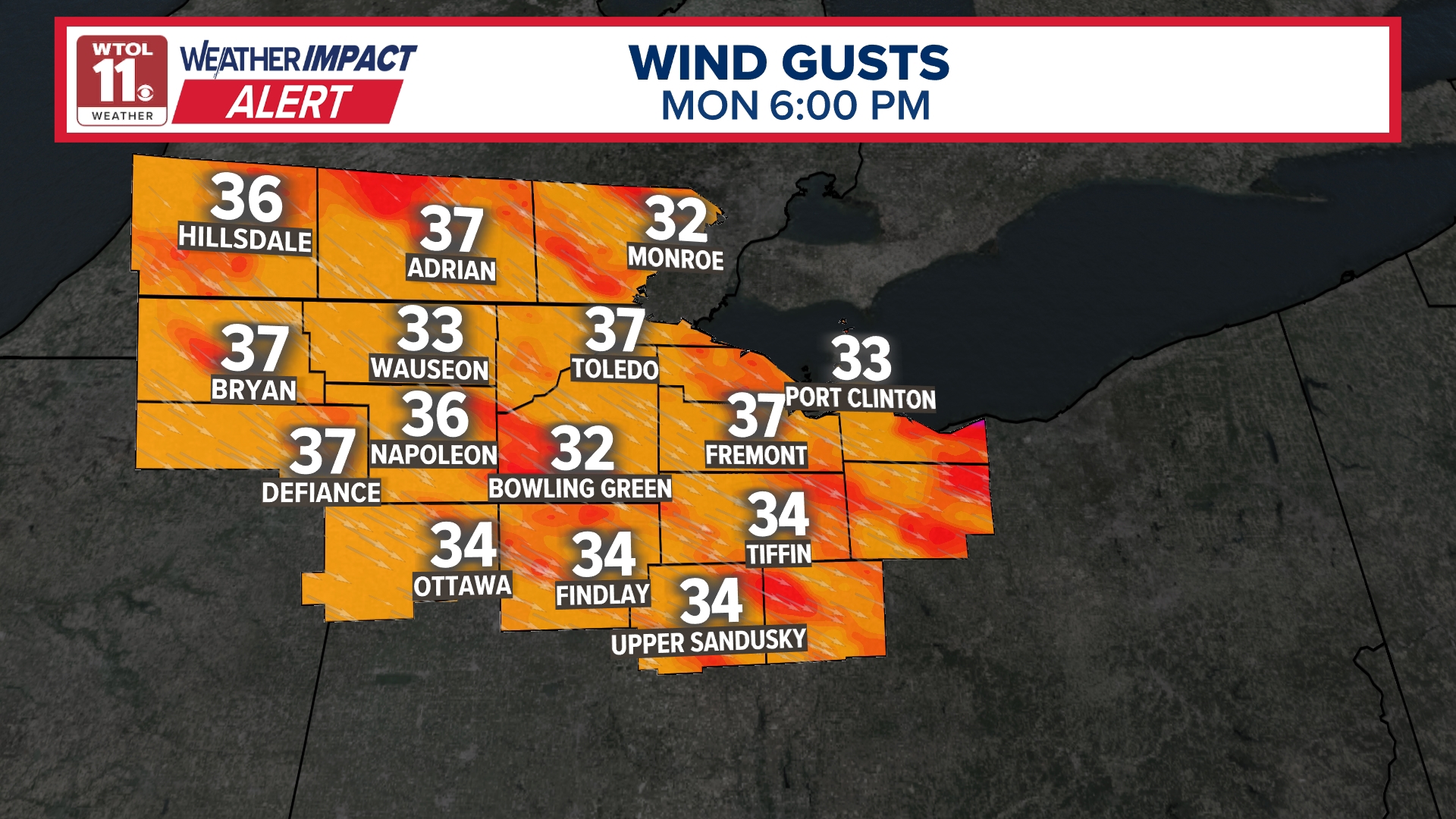 Alert Day Impacts: Strong wind gusts continue Monday | wtol.com