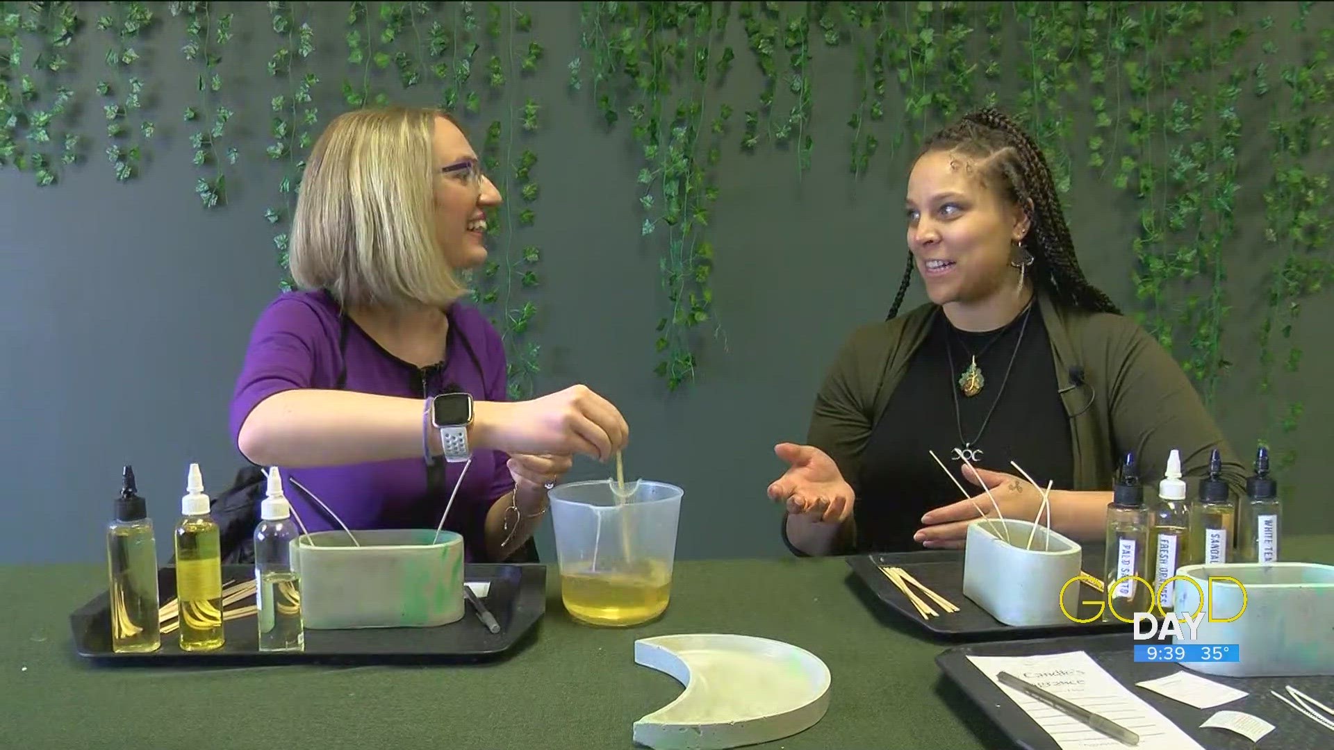 Taylor Holloway from Callisto Terra Candles shows WTOL 11 Meteorologist Diane Phillips how to make your own candle at her specialty business in west Toledo.