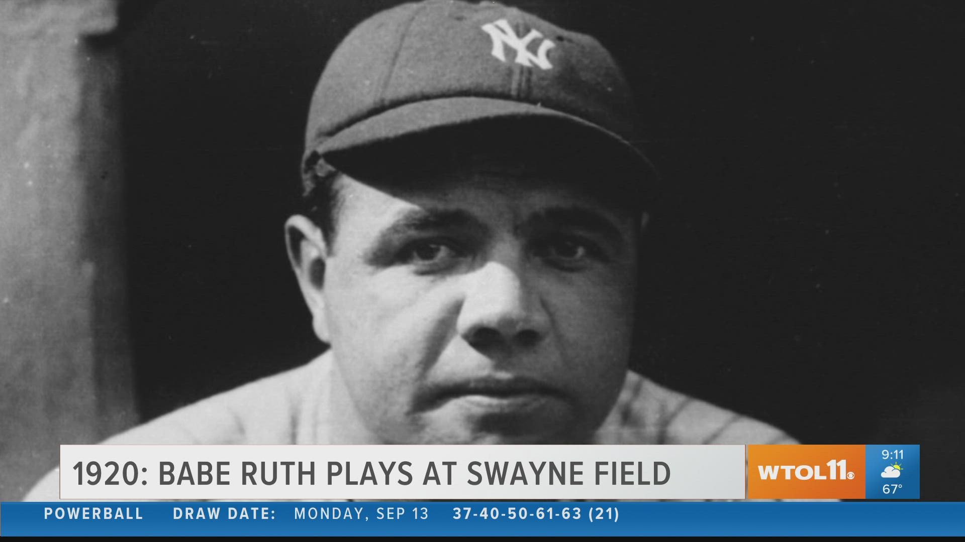 In 1920, baseball legend Babe Ruth plays an exhibition game at Swayne Field.