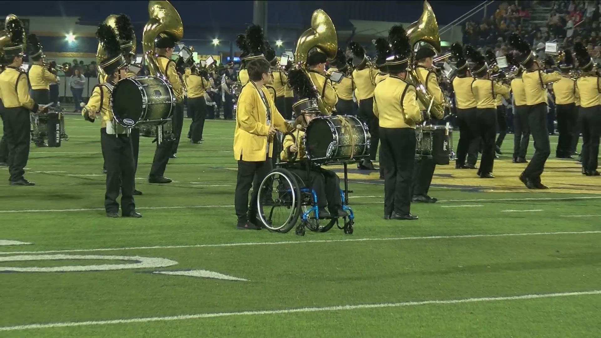 Despite being confined to a wheelchair, Riley Lammie has found a way to participate in band since fifth grade.