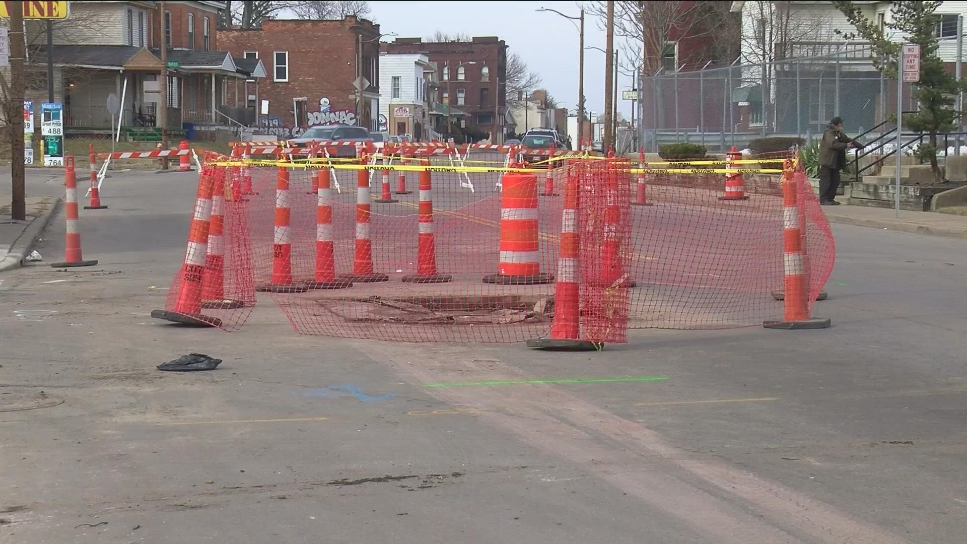 A possible sinkhole is developing at the site of sewer repairs on Lagrange Street between Page and Yates streets. The road is scheduled to be closed for a week.