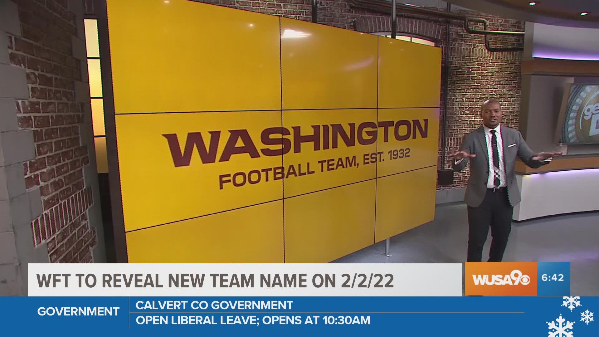 The Washington Football Team will reveal their new name on February 2nd, 2022
