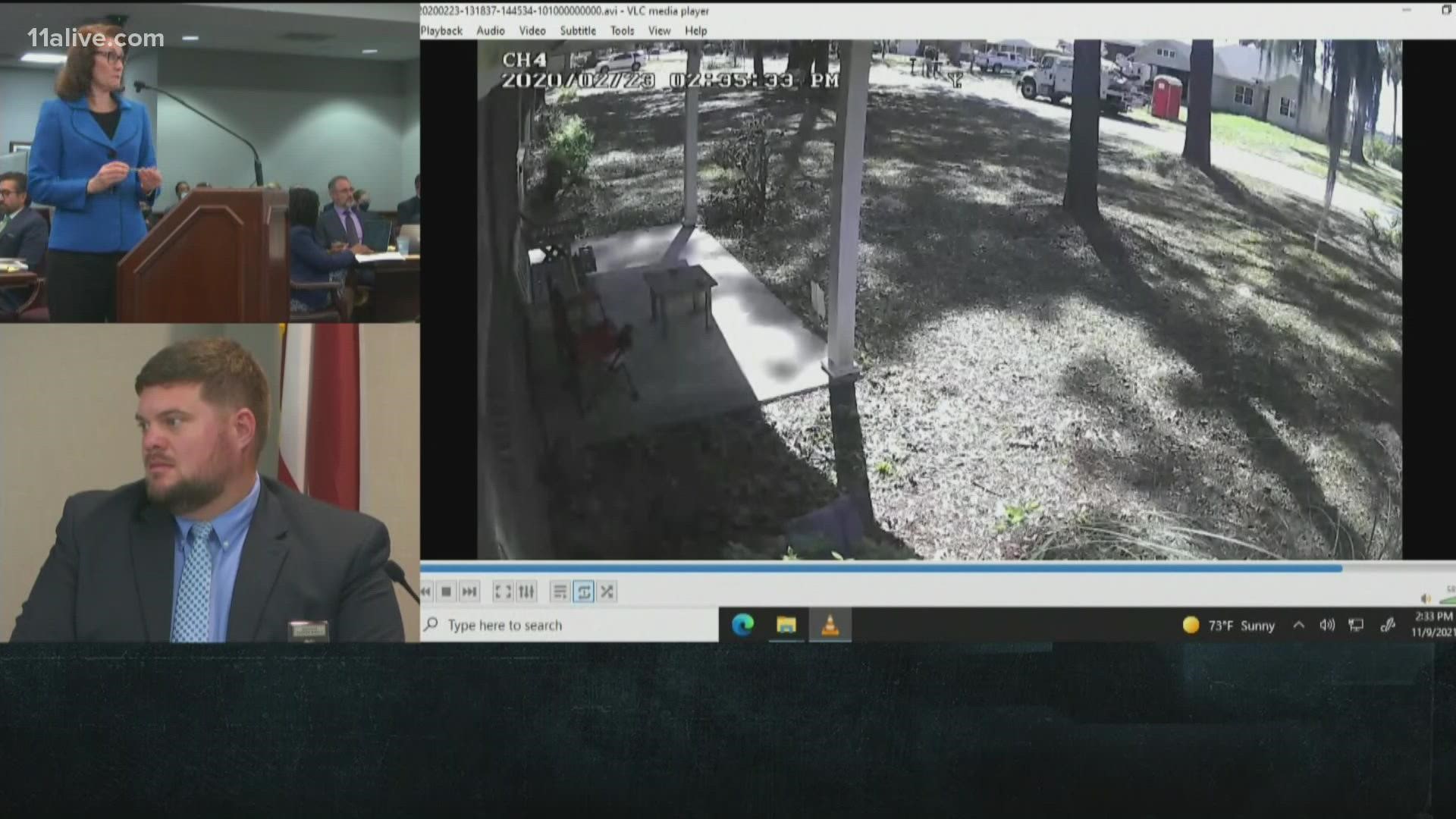 The prosecutor is asking the Glynn County police detective what the jury is seeing in the video.