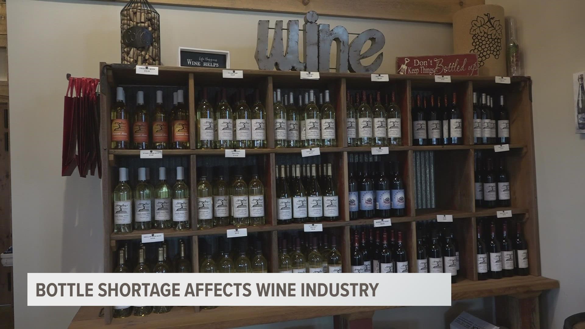The cost of wine may increase as the price of glass bottles is up about 20% in the U.S., and the supply of bottles made overseas is harder to come by.